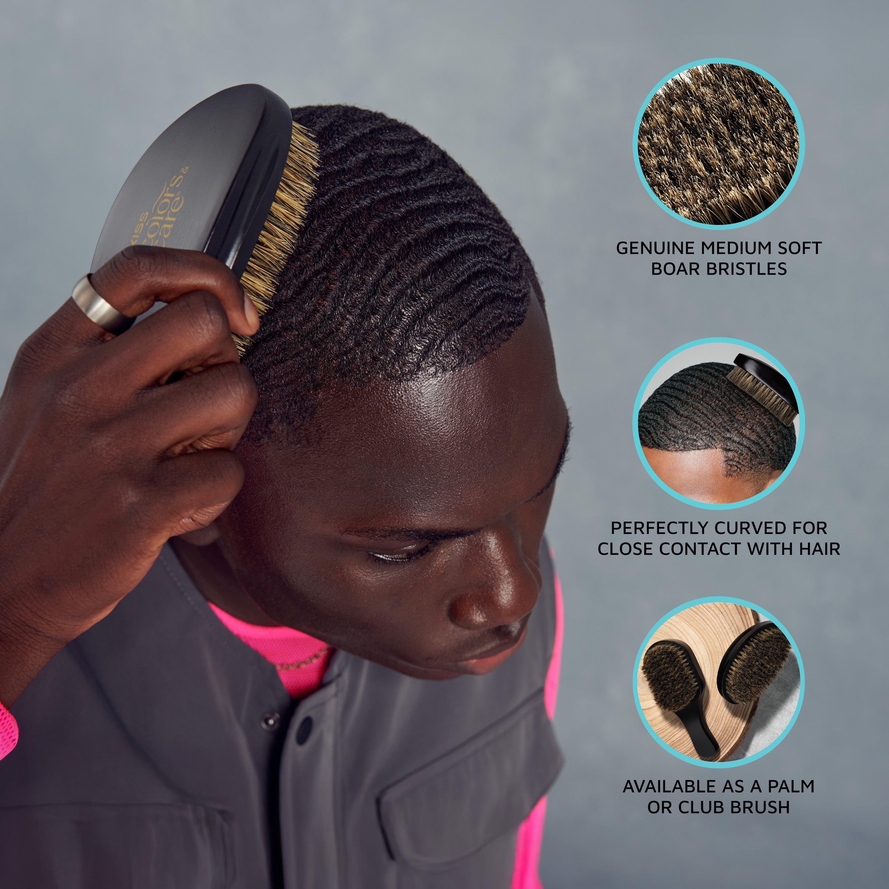 KISS Colors & Care Power Wave Palm Boar Brush - Thumbnail 4