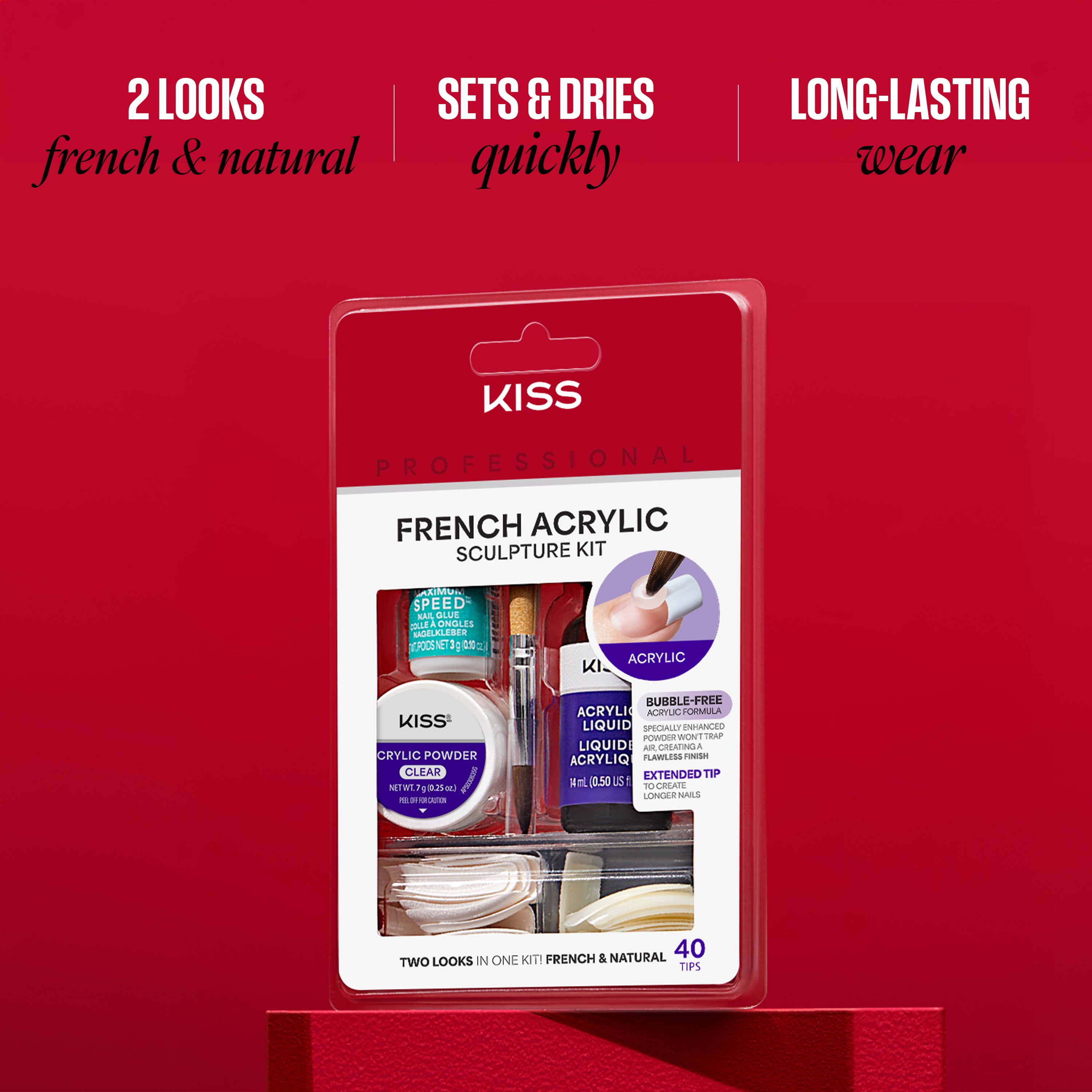 KISS French Acrylic Sculpture Kit packaging on a red background