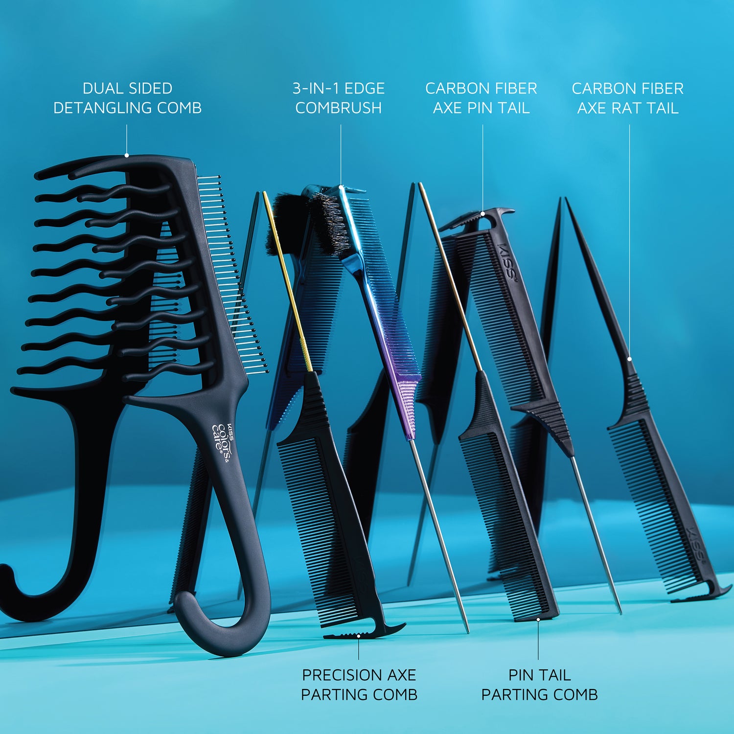 Kiss Colors &amp; Care Carbon Fiber Axe Pin Tail Parting Comb