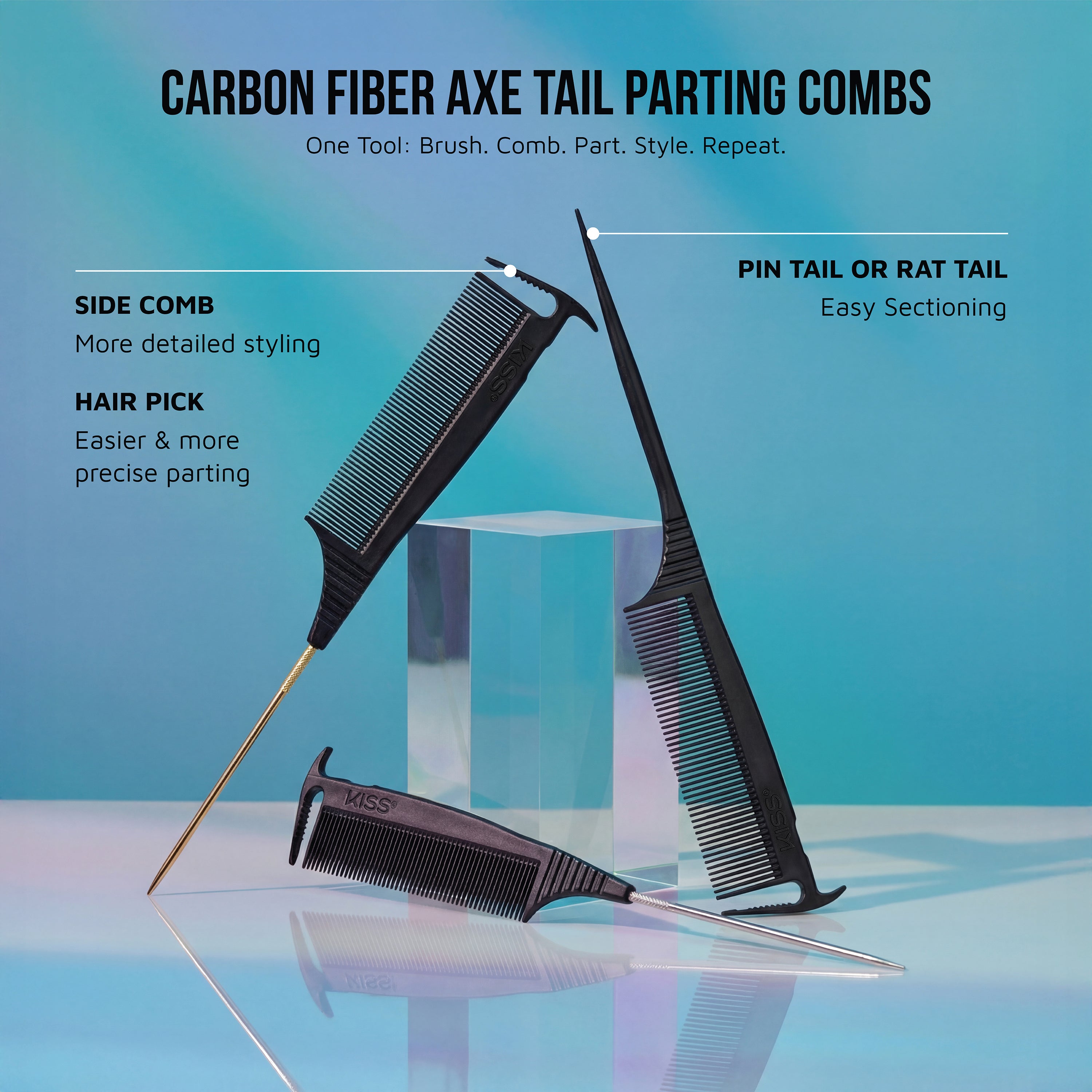 Kiss Colors &amp; Care Carbon Fiber Axe Pin Tail Parting Comb