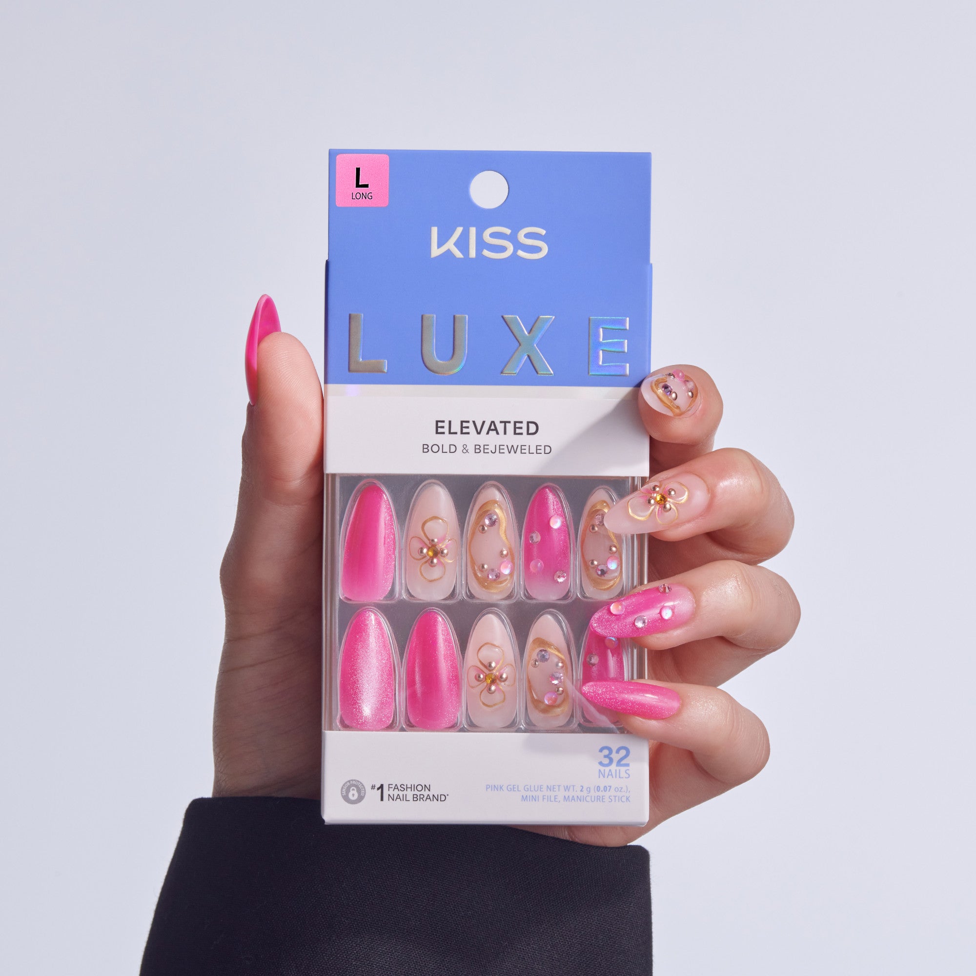 Nails By Stuck By You プレスオンネイルセット Kiss Luxe Press On Fake Glue Nails - Aurelia Meadow | 3D & Jewel