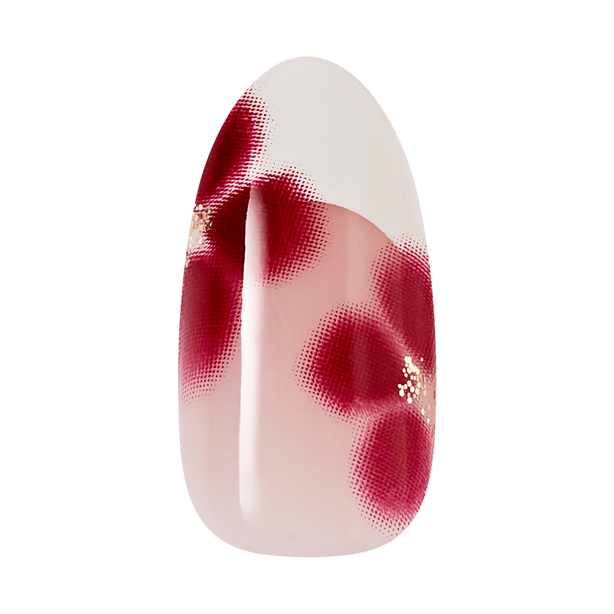 Decorative nail with red and white pattern on a clear background