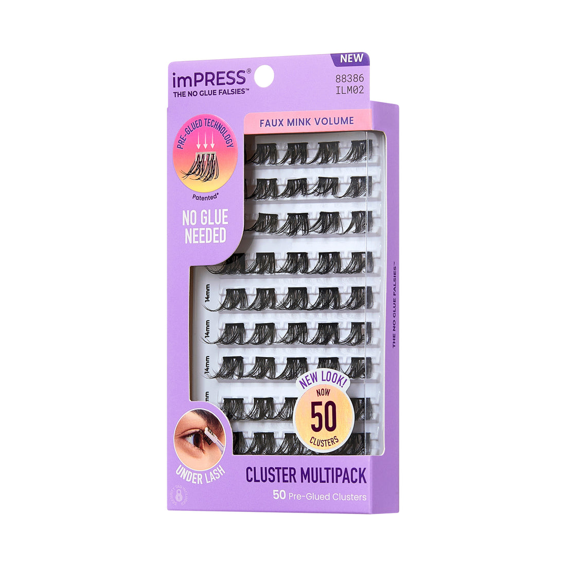 Impress Falsies Pre-Glued False Eyelashes Multipack - Faux Mink Volume | 50 Lash Clusters, 12mm-16mm