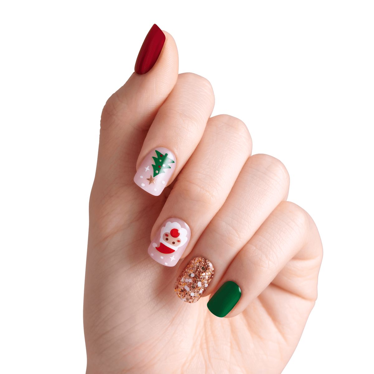 Impress Design Holiday No Glue Fake Press On Nails - Eve | Design, Multicolor, Short, Squoval, Manicure