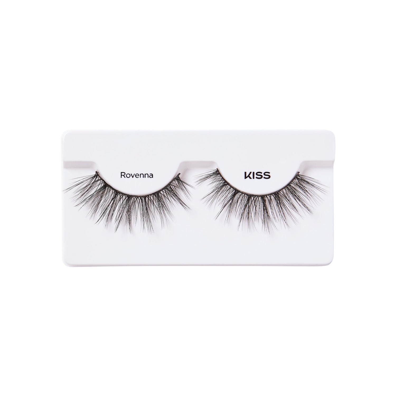 KISS Rovenna false eyelashes on white packaging strip