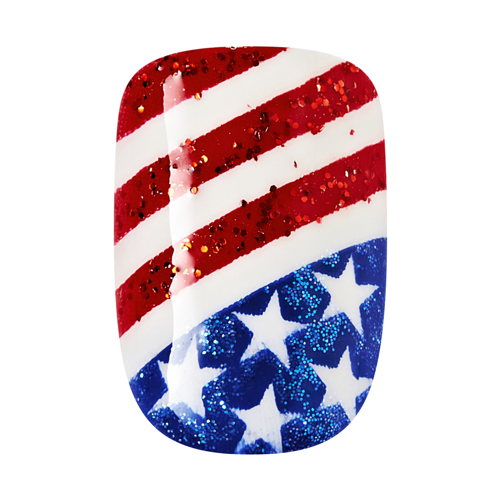 Nail art design with American flag pattern on a clear background