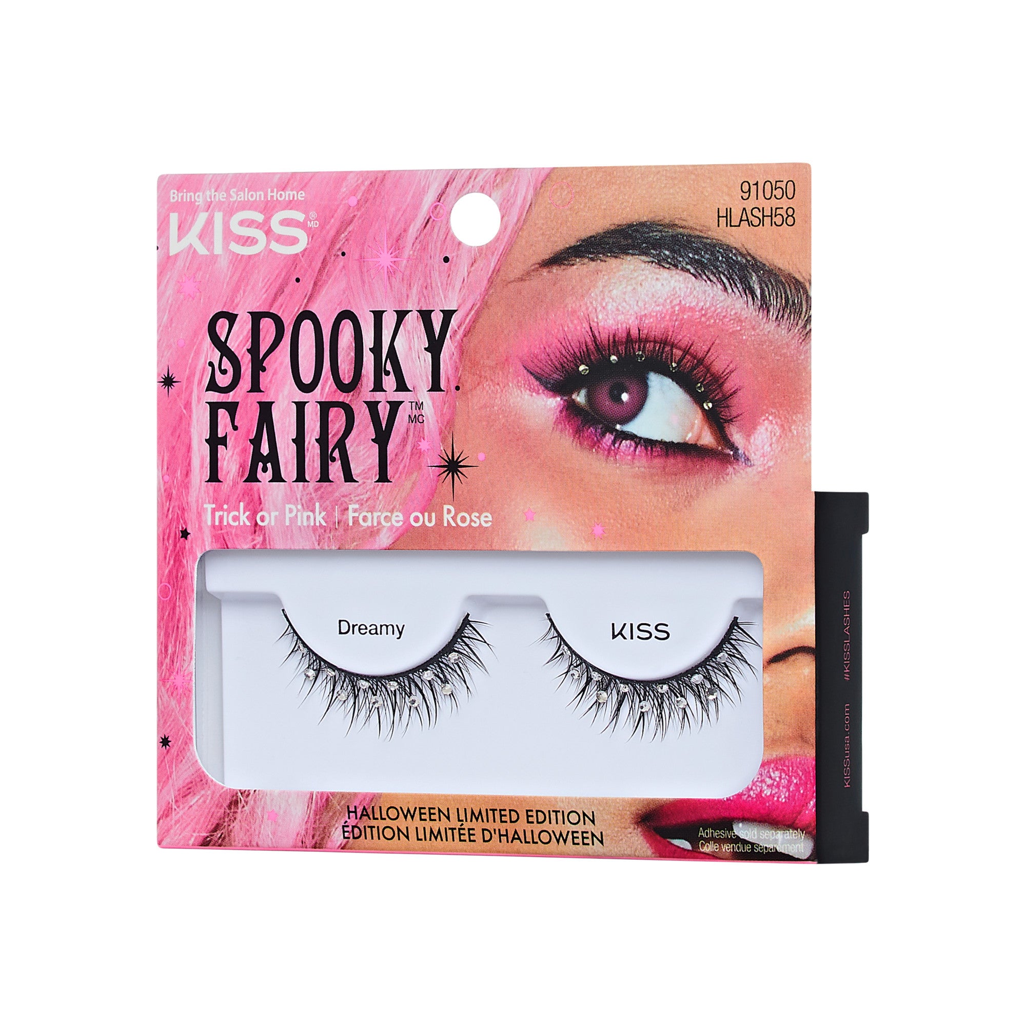 KISS Spooky Fairy false eyelashes in Trick or Pink, Halloween limited edition with adhesive.