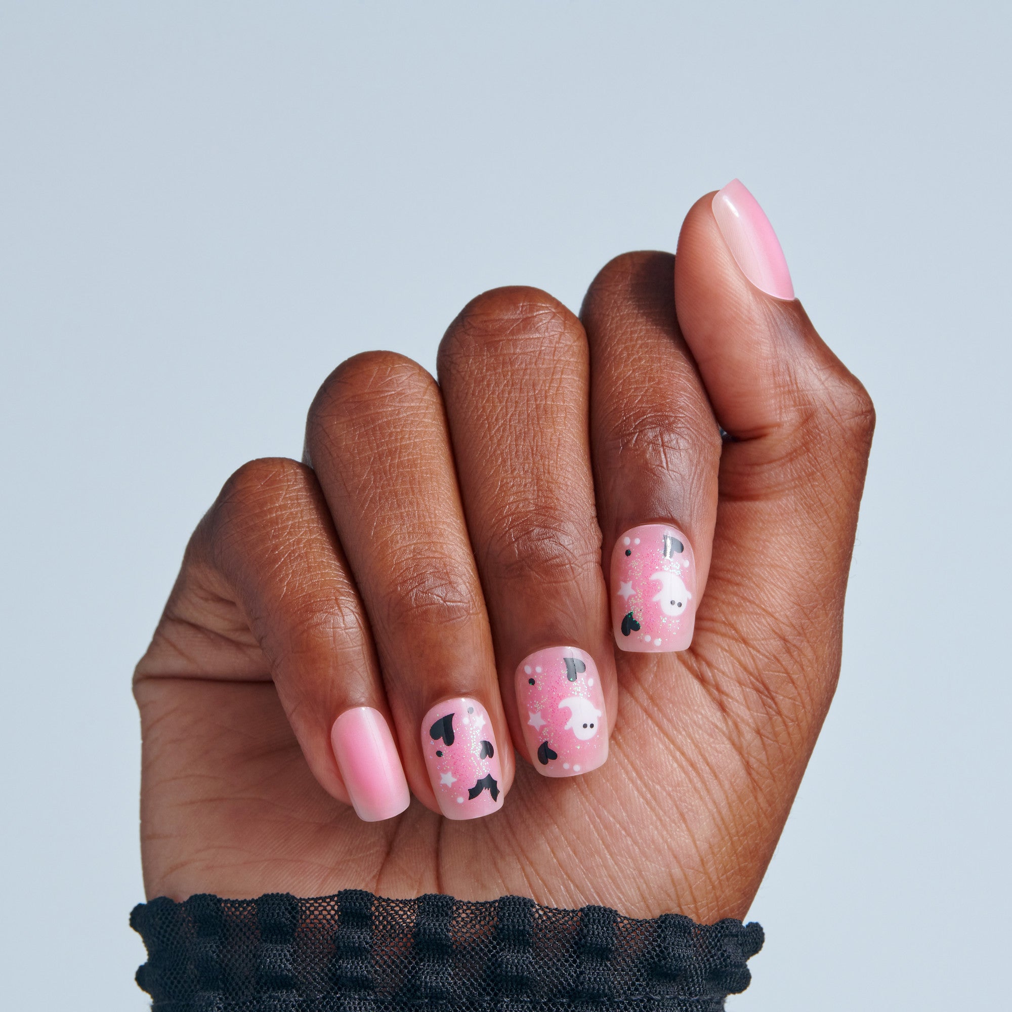 Kiss Haunt Halloween Press On Fake Glue Nails - Trick or Tip | Design, Pink, Short, Squoval, Glow In The Dark