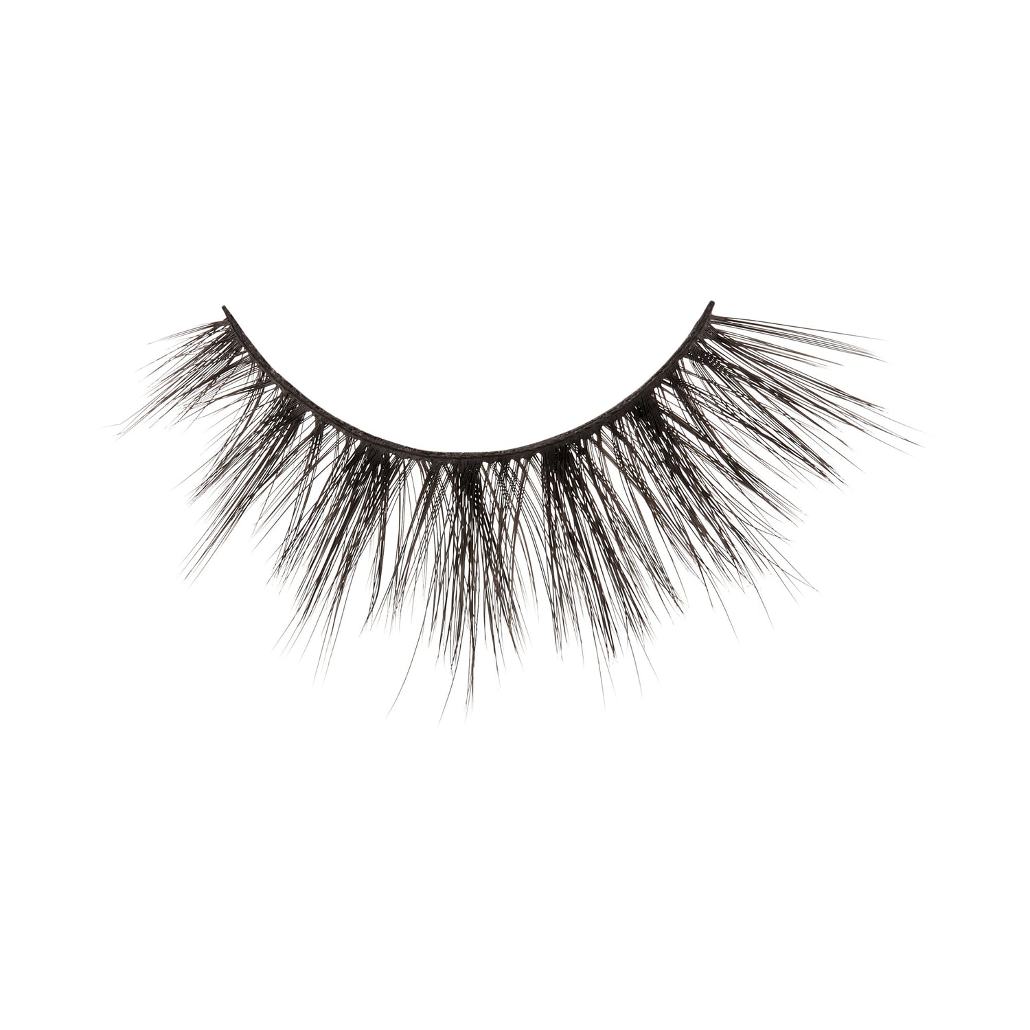 Black false eyelashes with dramatic volume and length on white background.