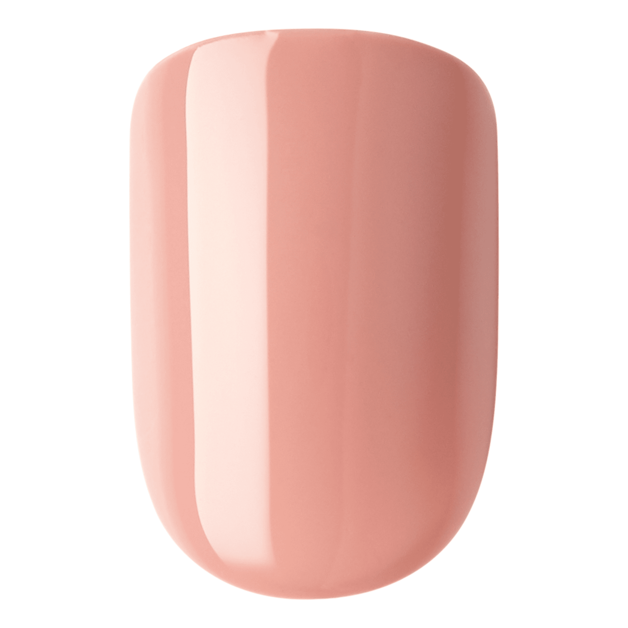 Glossy caramel-colored press-on nail shown close-up with a smooth, rounded shape and reflective surface.