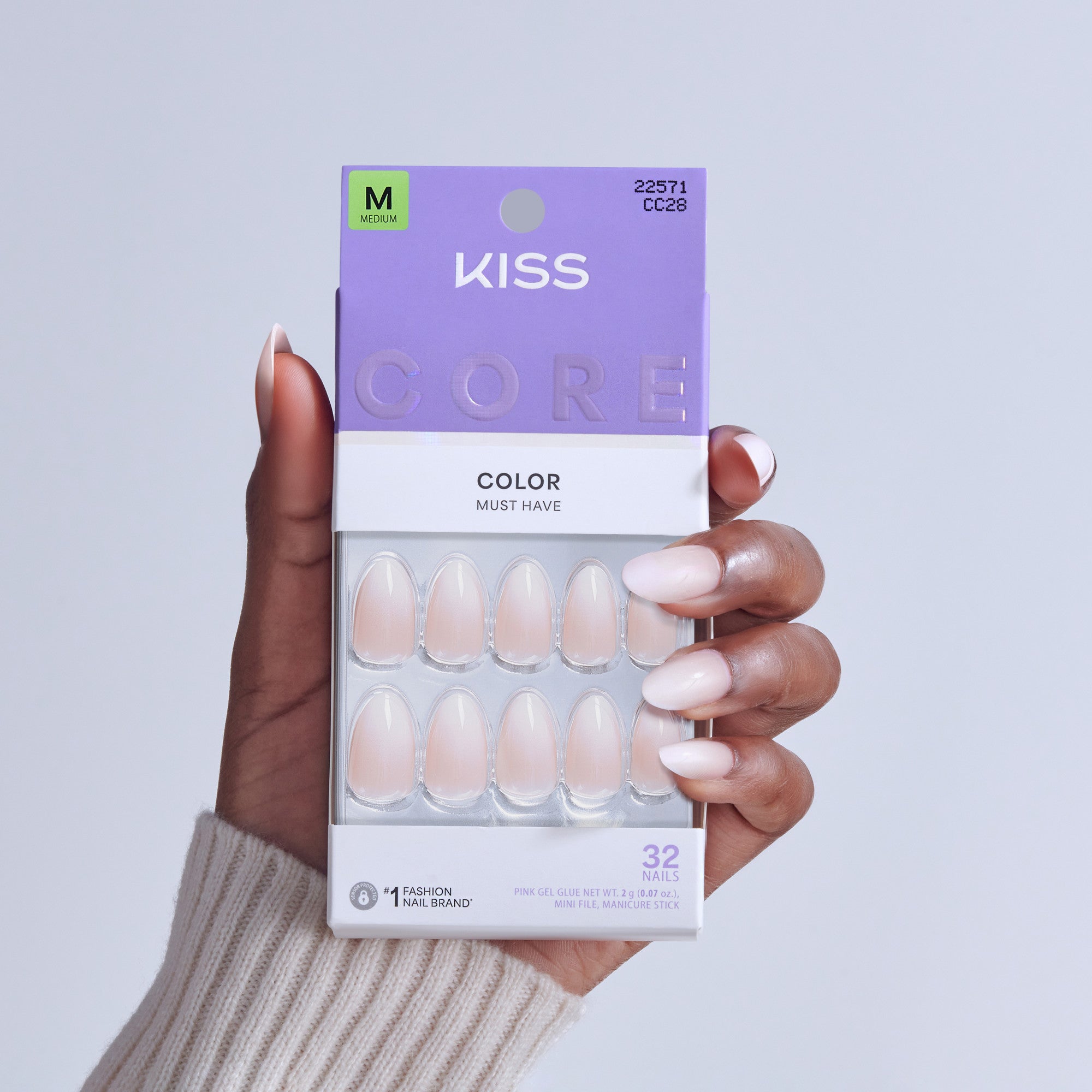 Kiss Core Color Press On Fake Glue Nails - Dulcet | Solid, Pink