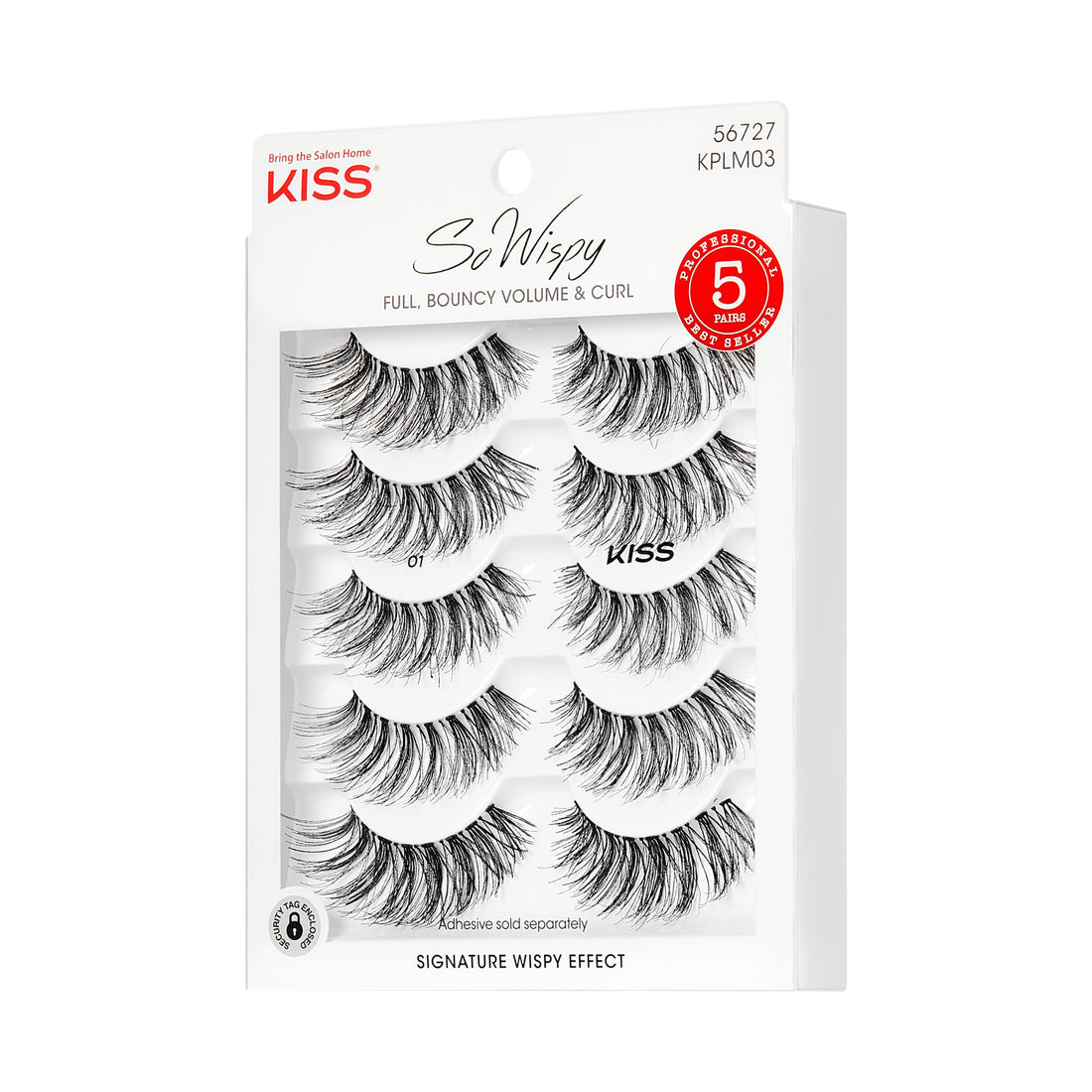 KISS So Wispy false eyelashes multipack with five pairs displayed, featuring full, bouncy volume and curl for a signature wispy effect.