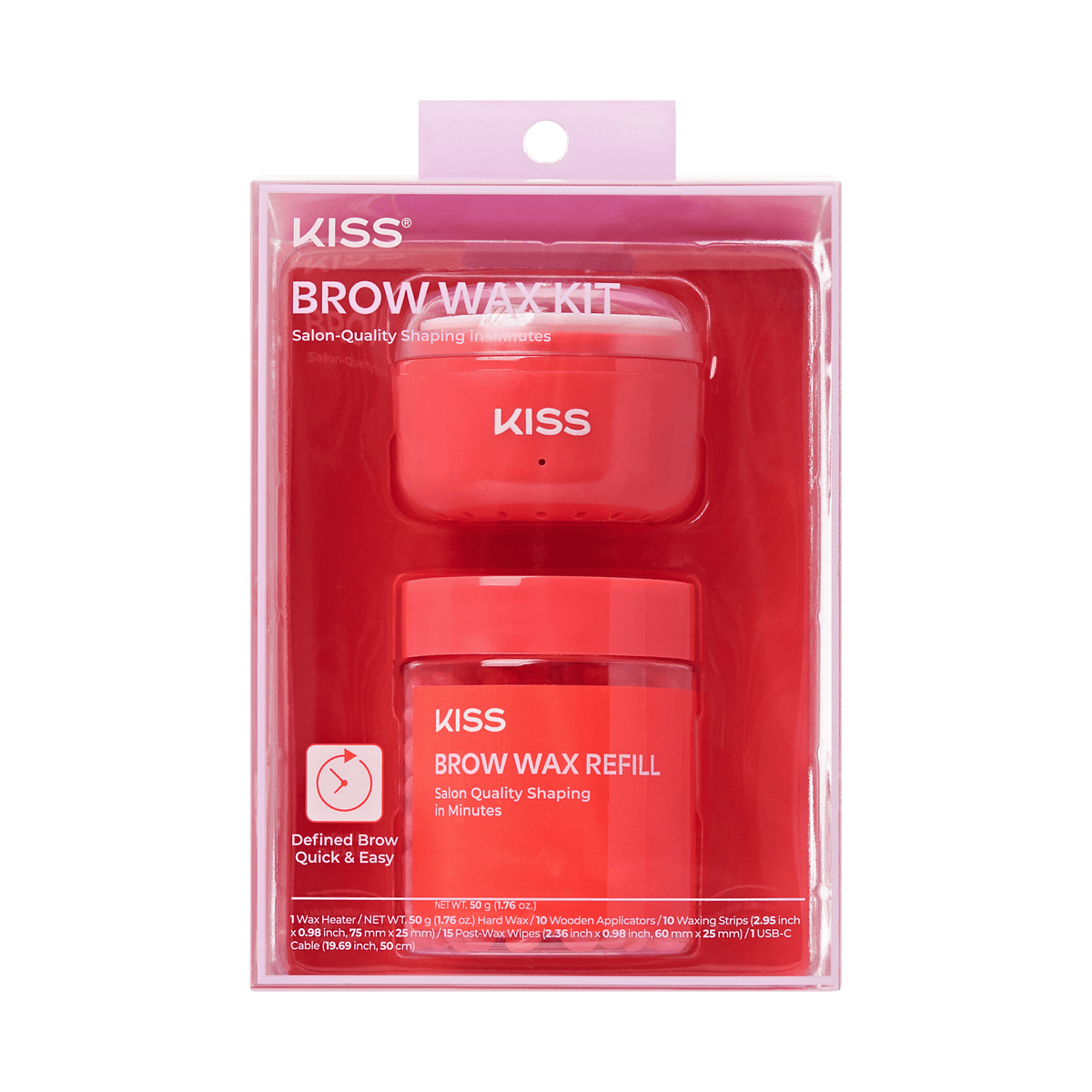 Kiss Brow Wax Kit | Starter Kit, Heater, Hard Wax, 10 Applicators, 10 Waxing Strips, 15 Post-Wax Wipes