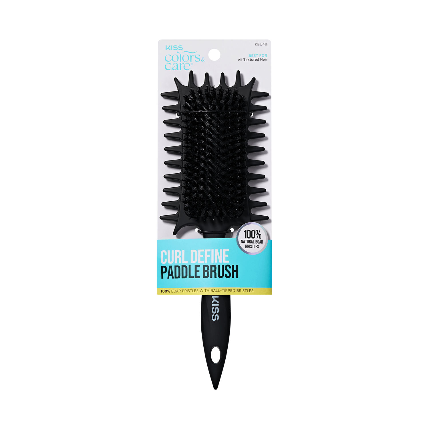 KISS Curl Define Paddle Brush with 100% boar bristles and ball-tipped bristles