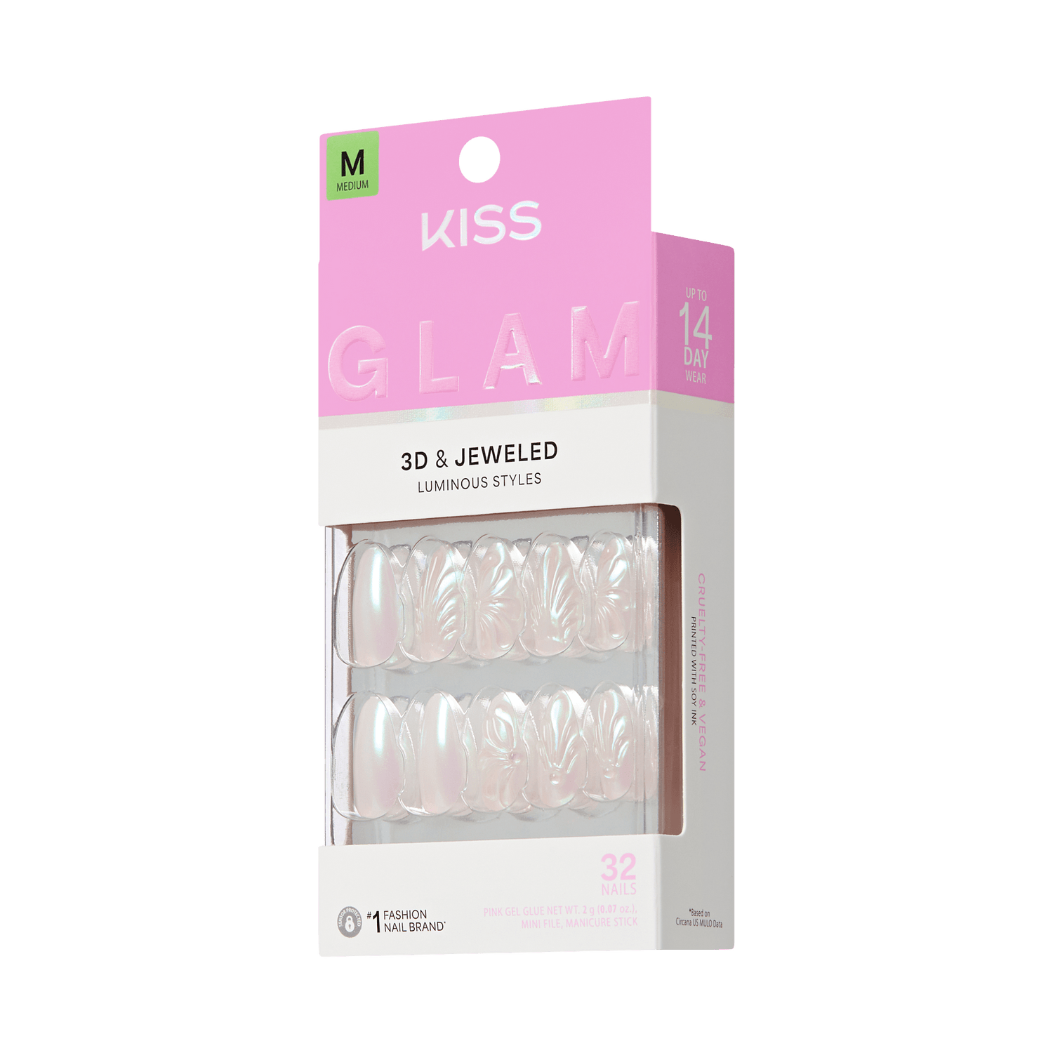 Kiss Glam Jeweled Press On Glue Nails - Pearl Dust