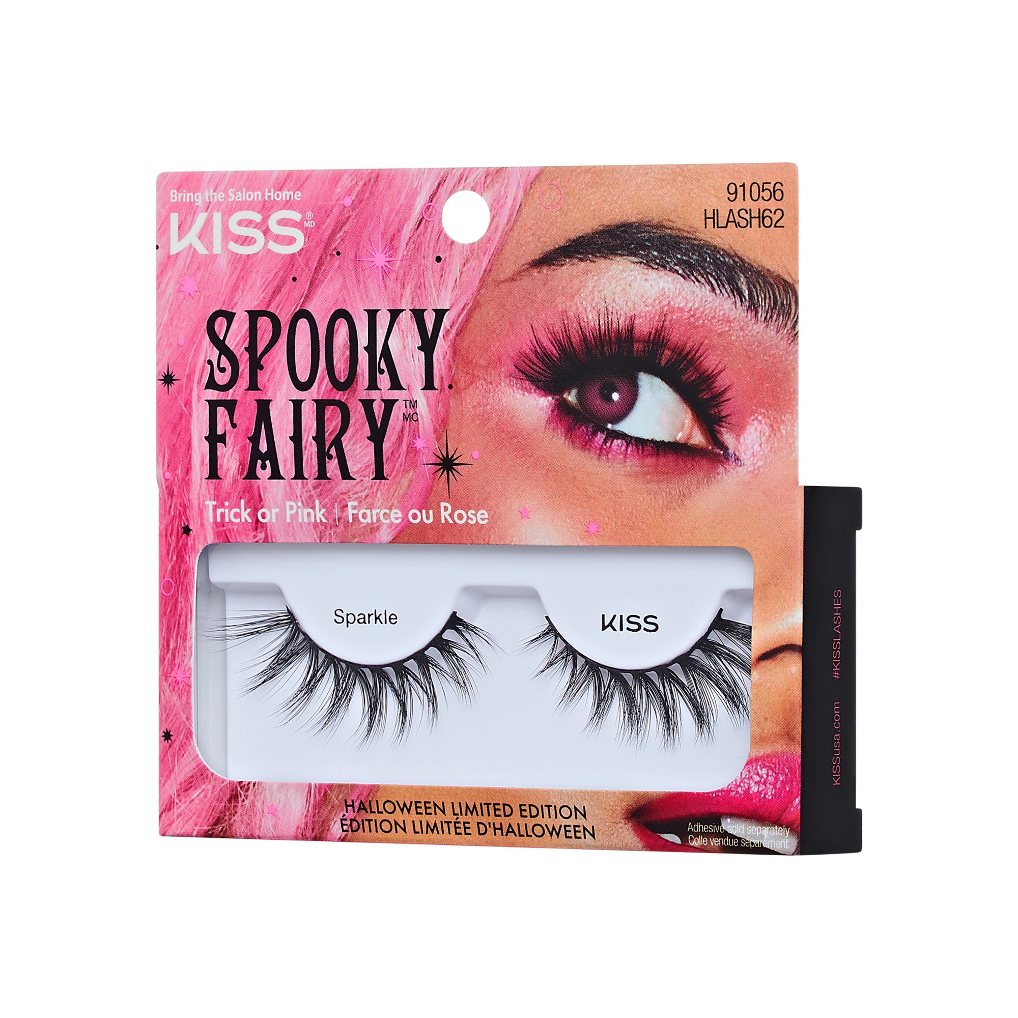 Kiss Spooky Fairy Halloween false lashes in Trick or Pink shade with packaging