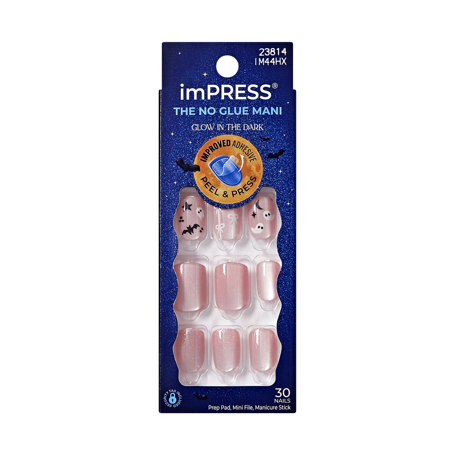 Impress Design Halloween No Glue Fake Press On Nails - Broom &amp; Bloom | Design, Pink, Short, Squoval, Glow In The Dark, Manicure