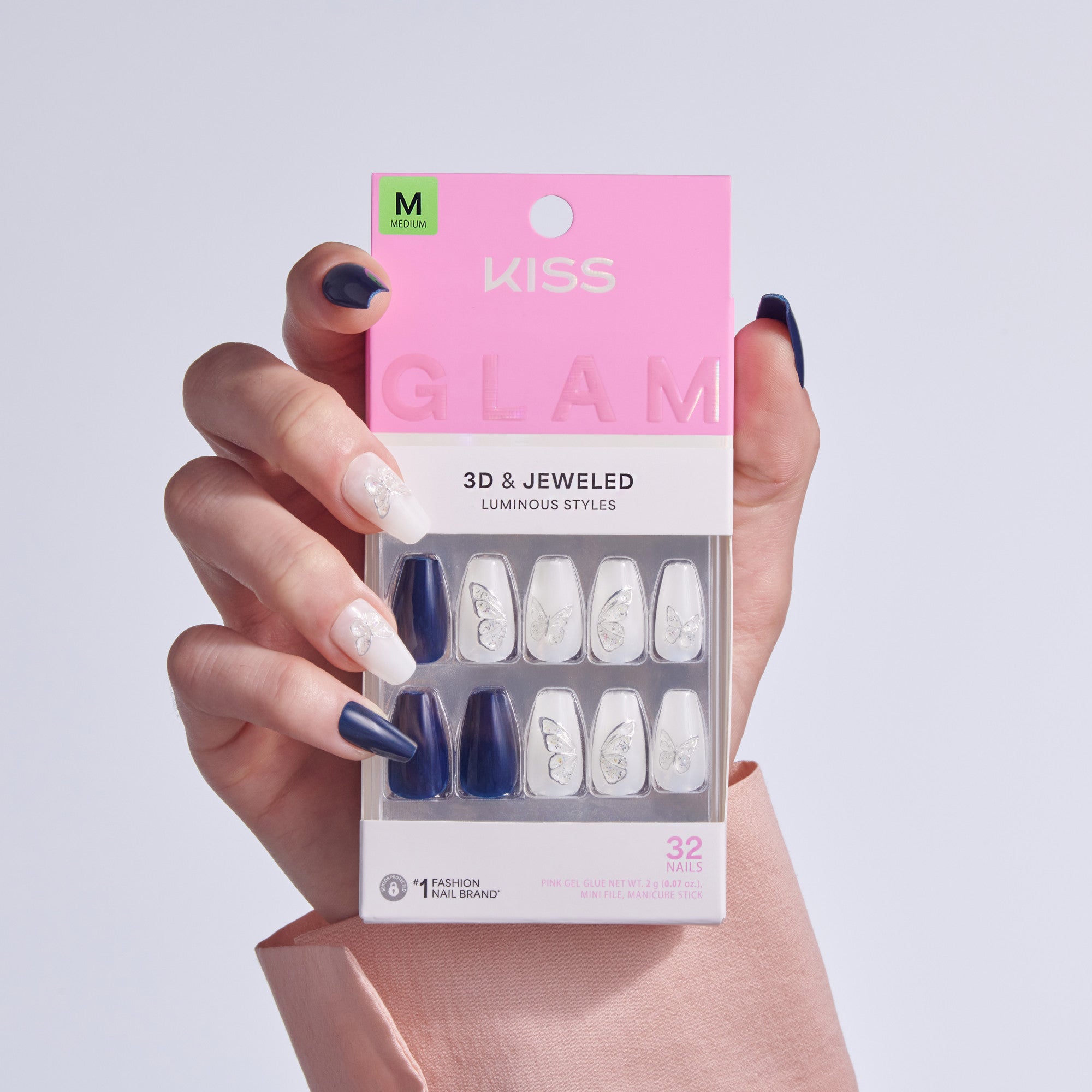 Kiss Glam 3D & Jewel Press On Fake Glue Nails - Starry Serenade