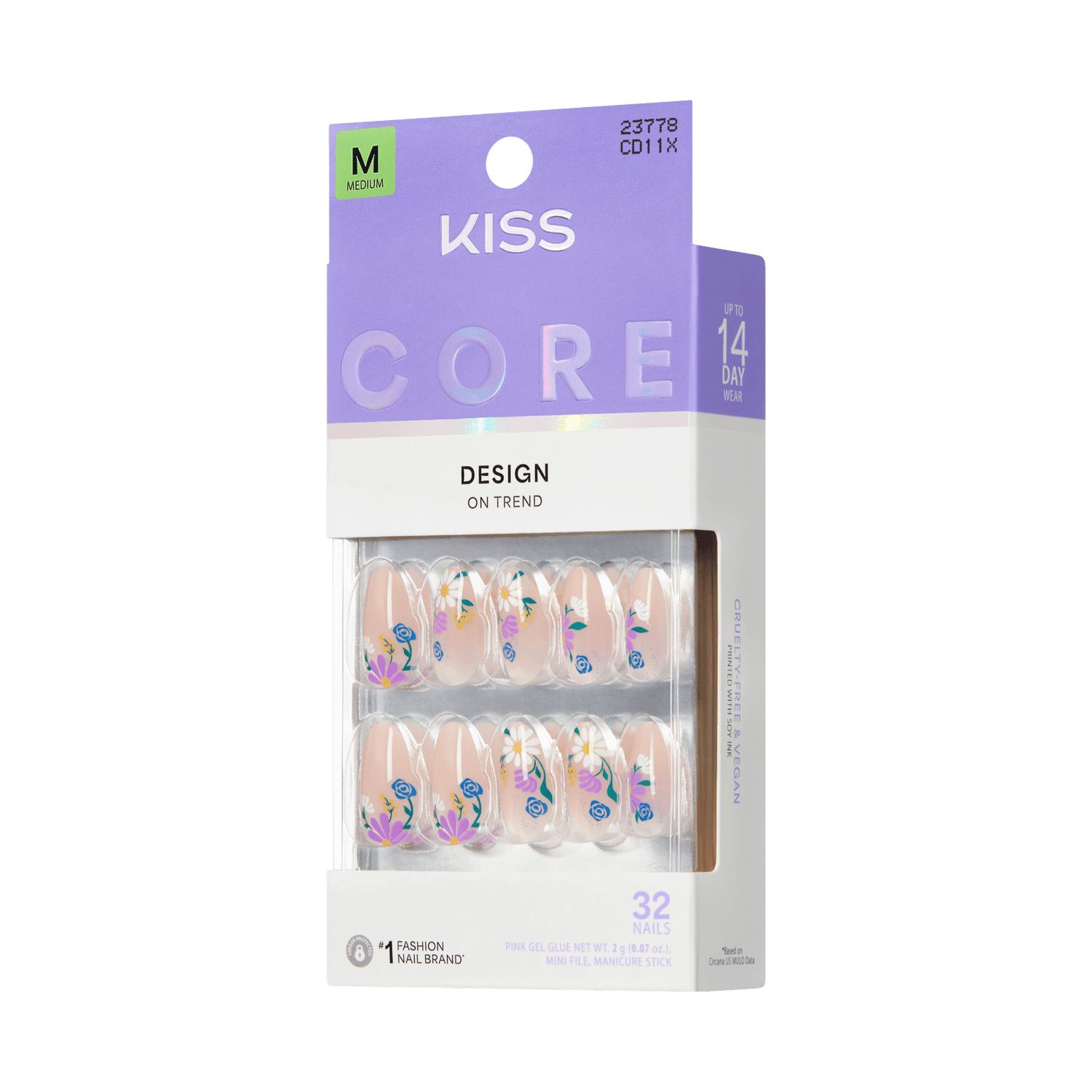 Kiss Core Design Press On Fake Glue Nails - Stay In Touch | Design, Multicolor, Medium, Almond