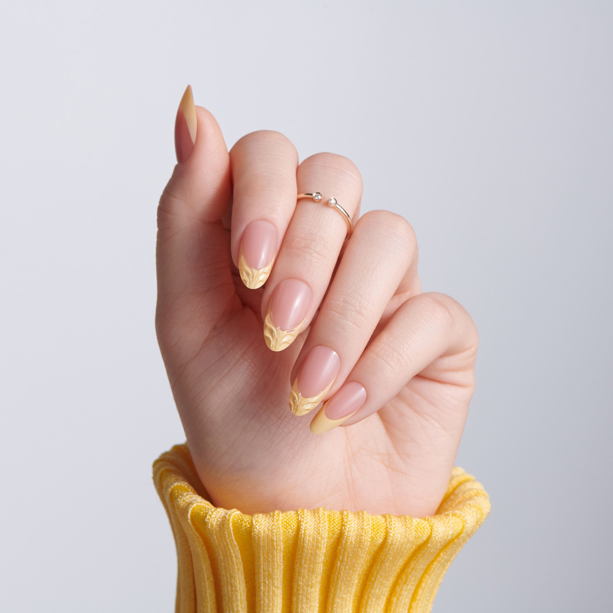 Kiss Glam Jeweled Press On Fake Glue Nails - Gleam Catcher | 3D &amp; Jeweled French, Yellow, Medium, Almond