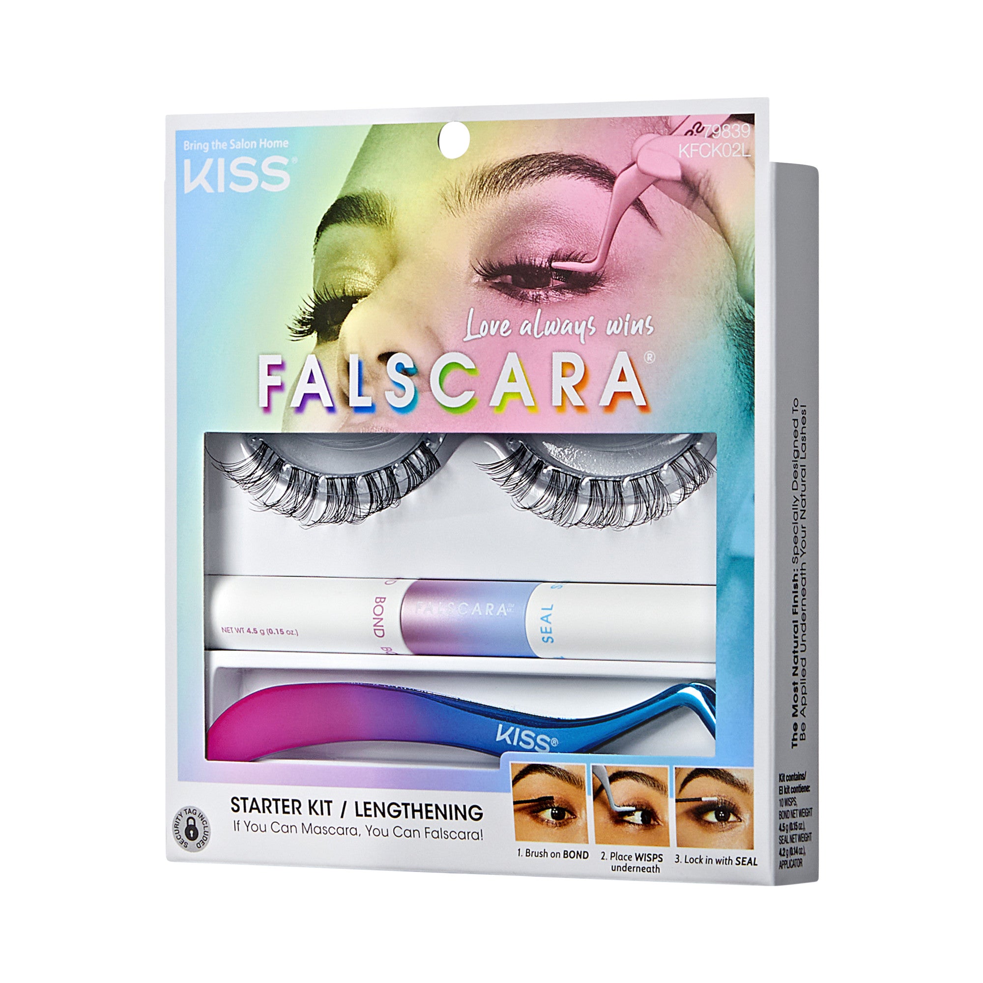 KISS Falscara Love Always Wins Starter Kit with false lashes, adhesive, and applicator.
