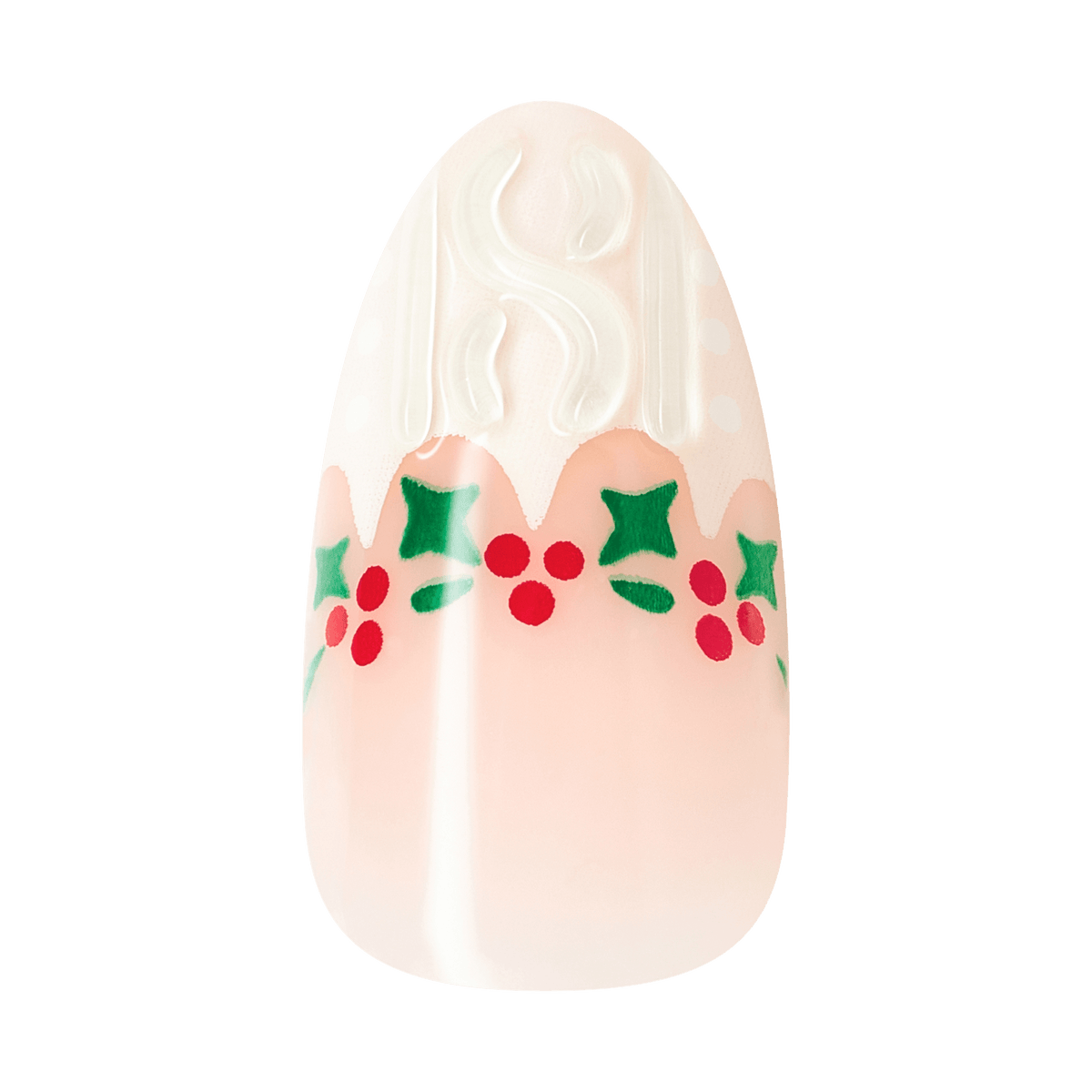 Kiss Merry Holiday Press On Fake Glue Nails - Snow Glow | French Design, White, Medium, Almond