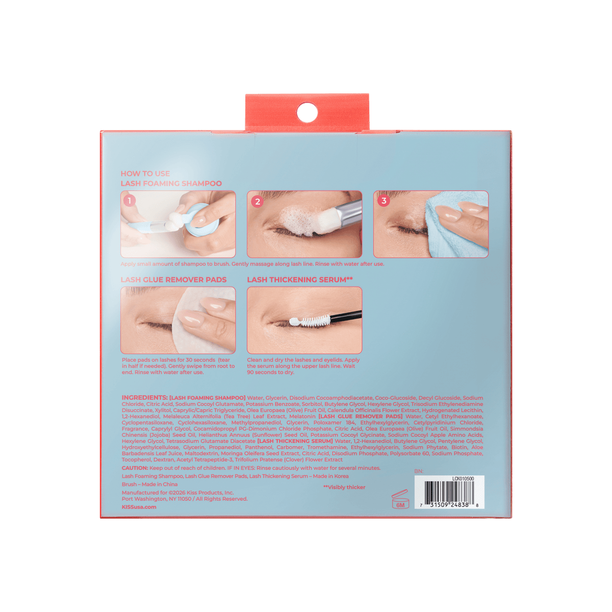 Kiss Lash Care Kit | Starter Kit, Lash Foaming Shampoo, Lash Thickening Serum, Lash Glue Remover Pads