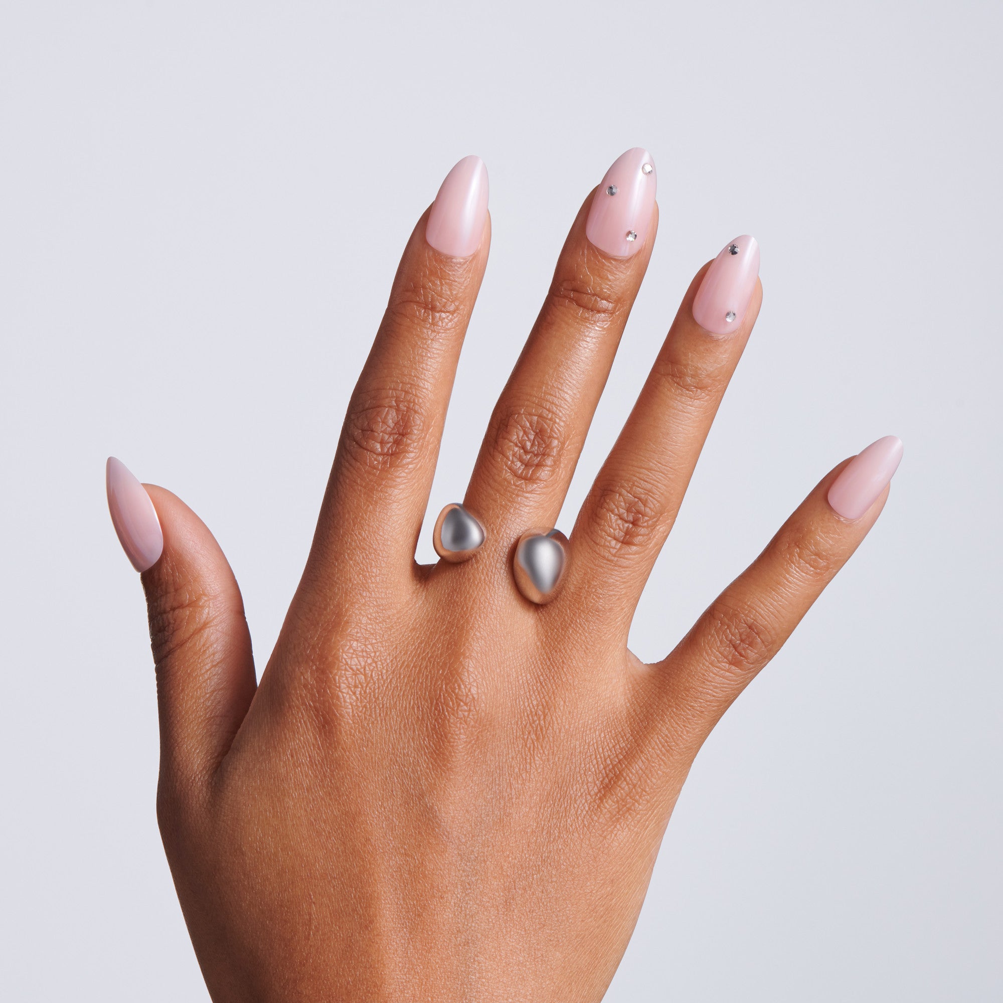 Kiss Glam Jeweled Press On Fake Glue Nails - Candy Dust | 3D &amp; Jeweled, Pink, Medium, Almond