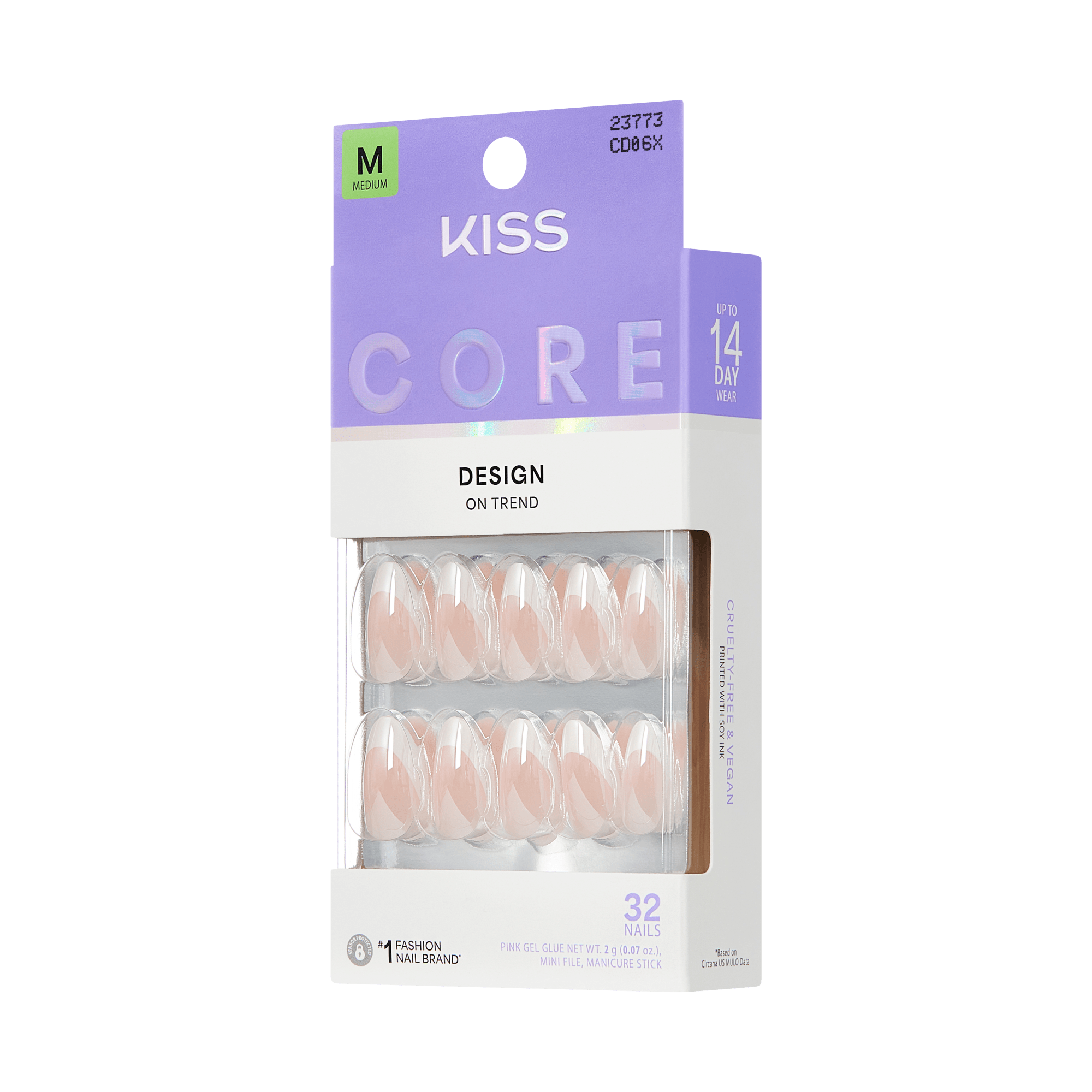 Kiss Core Design Press On Fake Glue Nails - New Chapter | French Tips, White, Medium, Almond