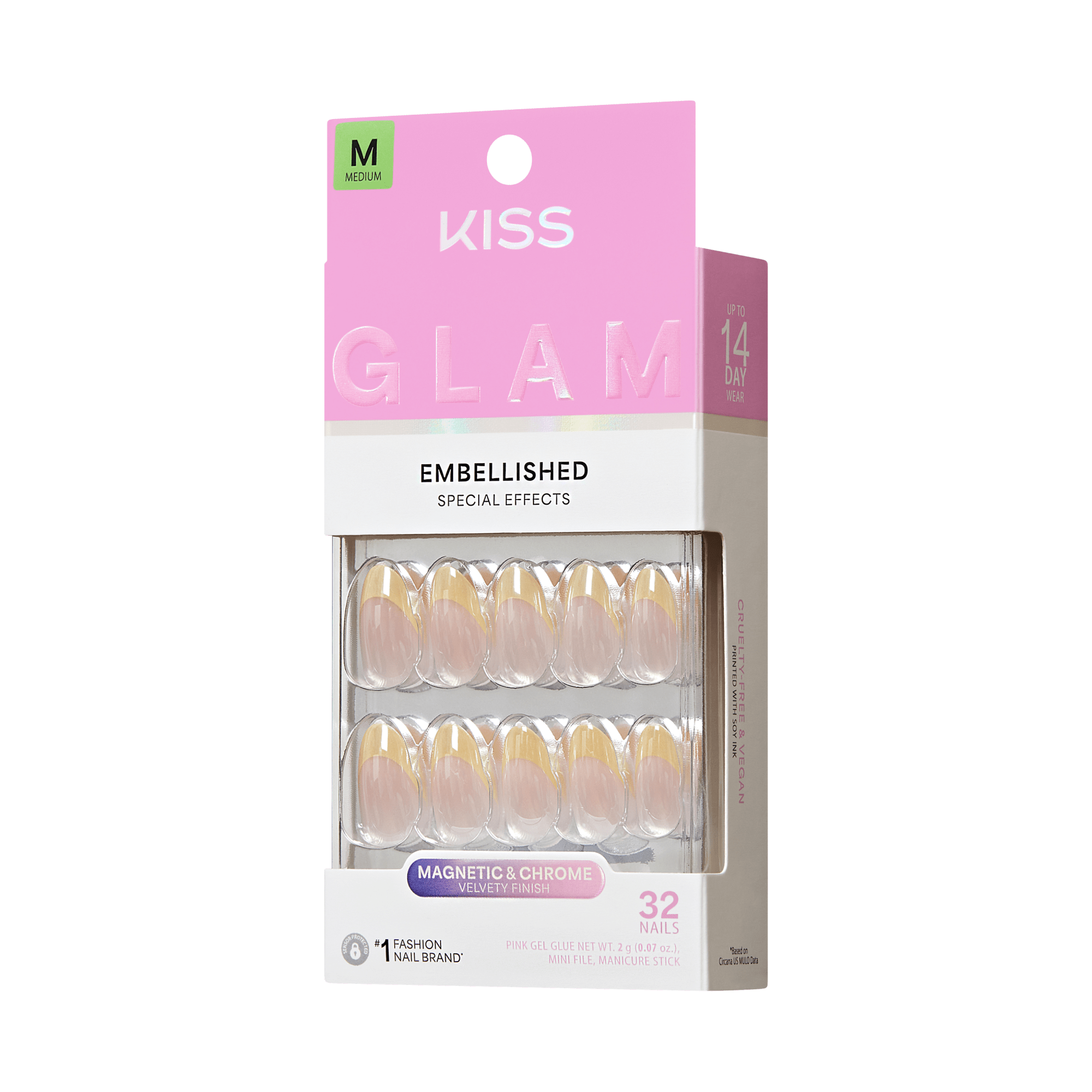 KISS GLAM Embellished Press On Glue Nails - Always Glowing