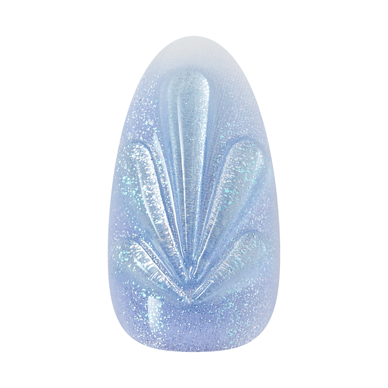 Translucent blue nail chip with a 3d pattern on a transparent background