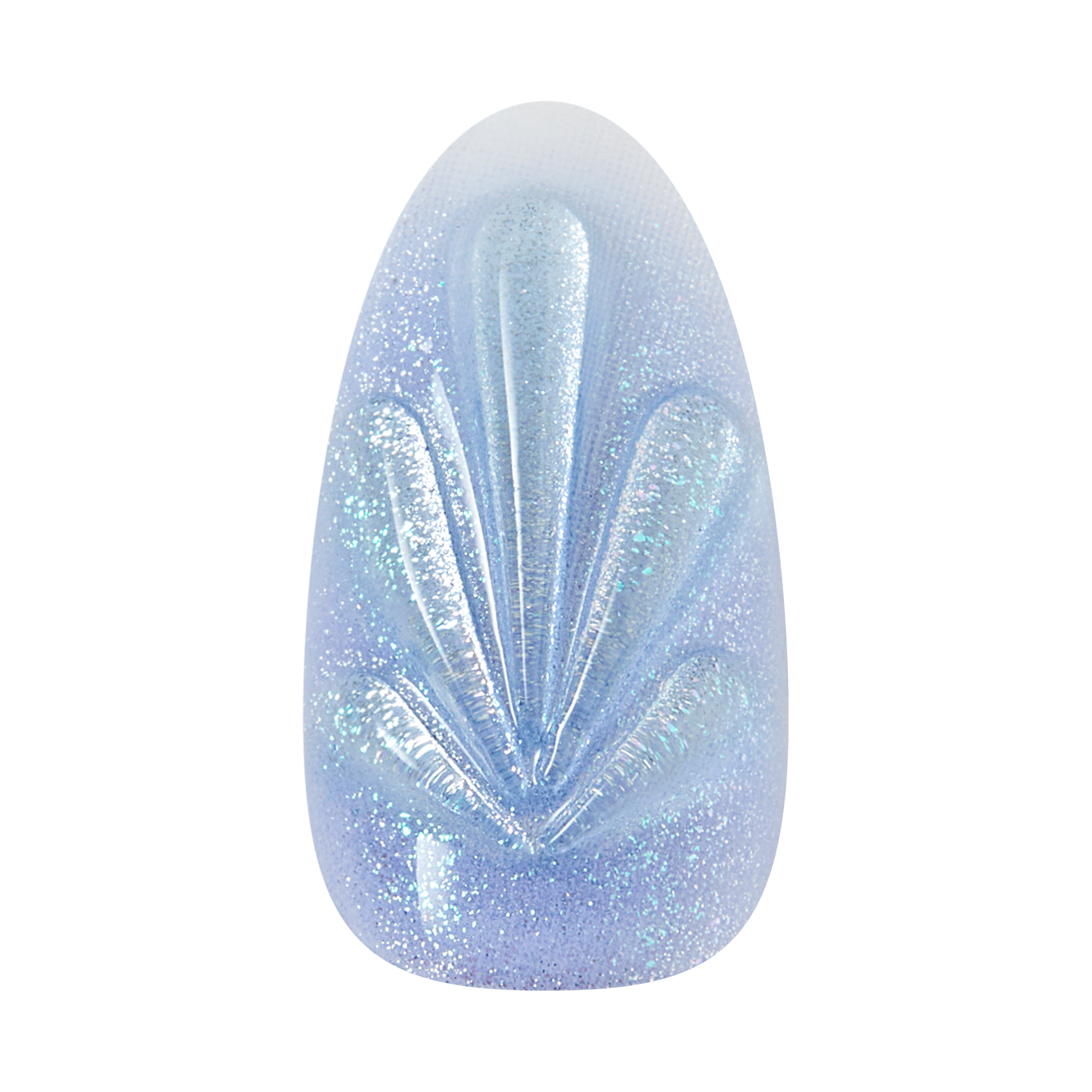 Translucent blue nail chip with a 3d pattern on a transparent background