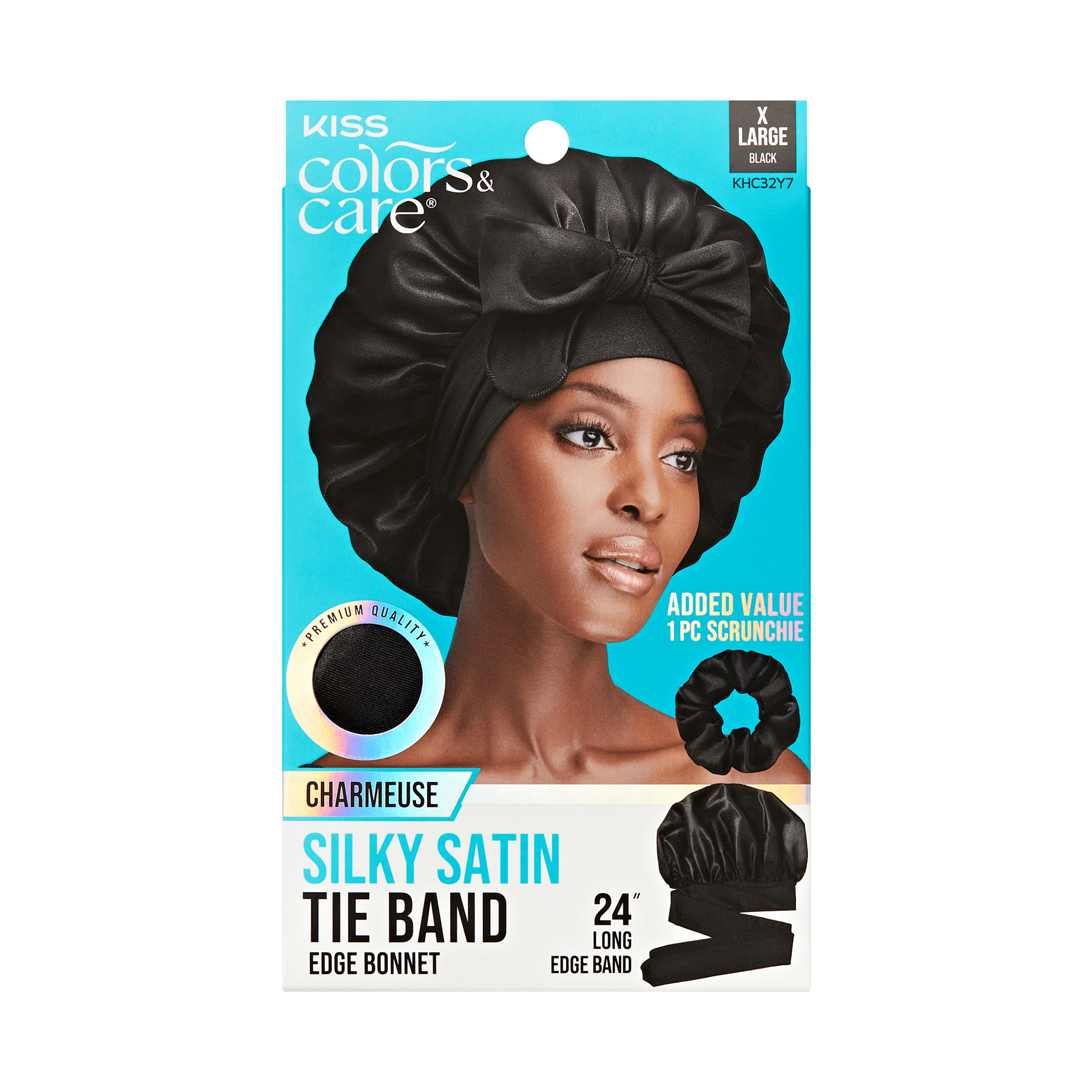 KISS Colors &amp; Care Silky Satin Tie Band Edge Bonnet, Black, Large