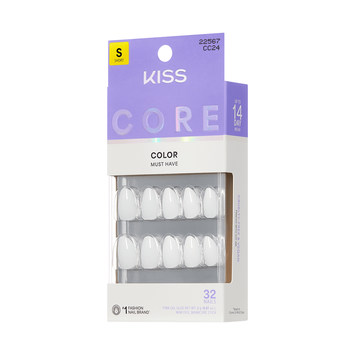 KISS Core Color Must Have Short Press-On Nails, 32 Count, White