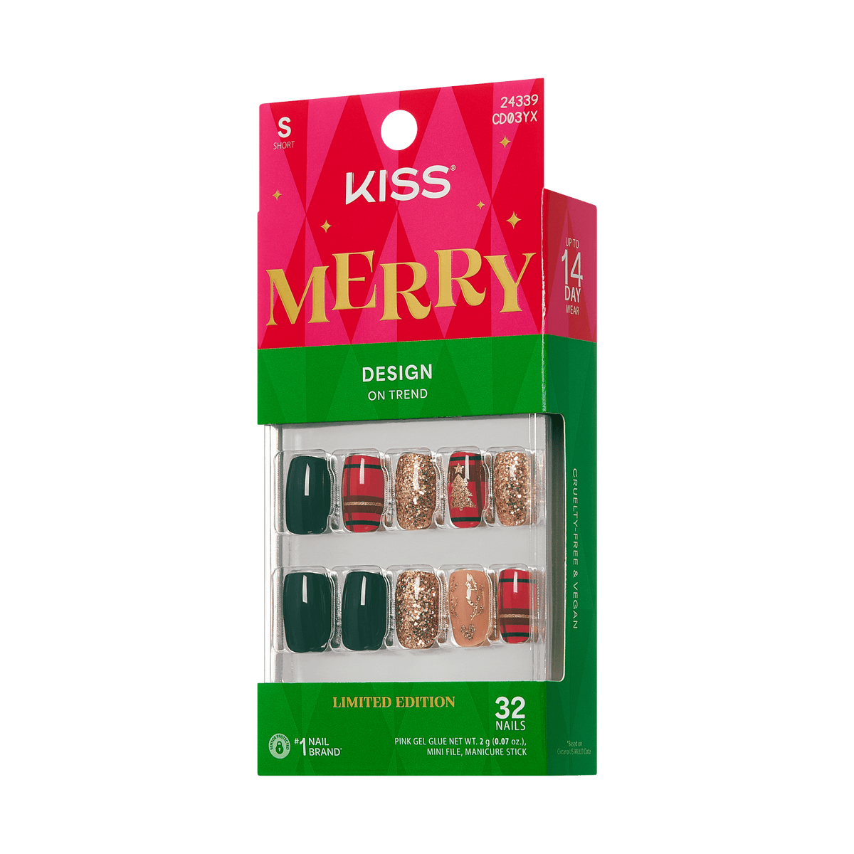 Kiss Merry Holiday Press On Fake Glue Nails - Warm Hug | Design, Multicolor, Short, Squoval