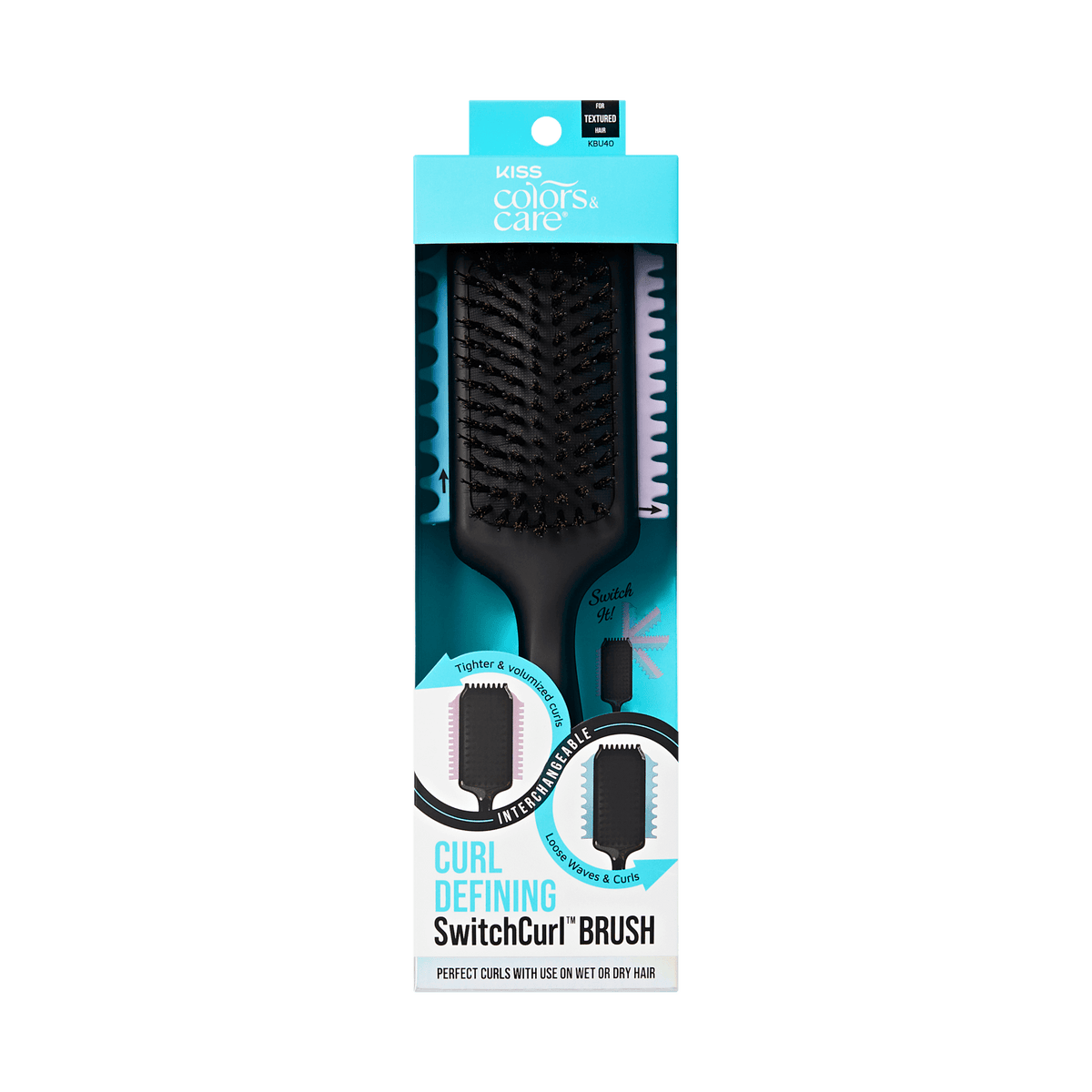 Kiss Colors &amp; Care 2-in-1 Curl Defining &amp; Volumizing SwitchCurl™ Brush - Black | Detangling Brush, Curl Brush, Interchangable, For Use on Wet &amp; Dry Hair, Hair Accessories