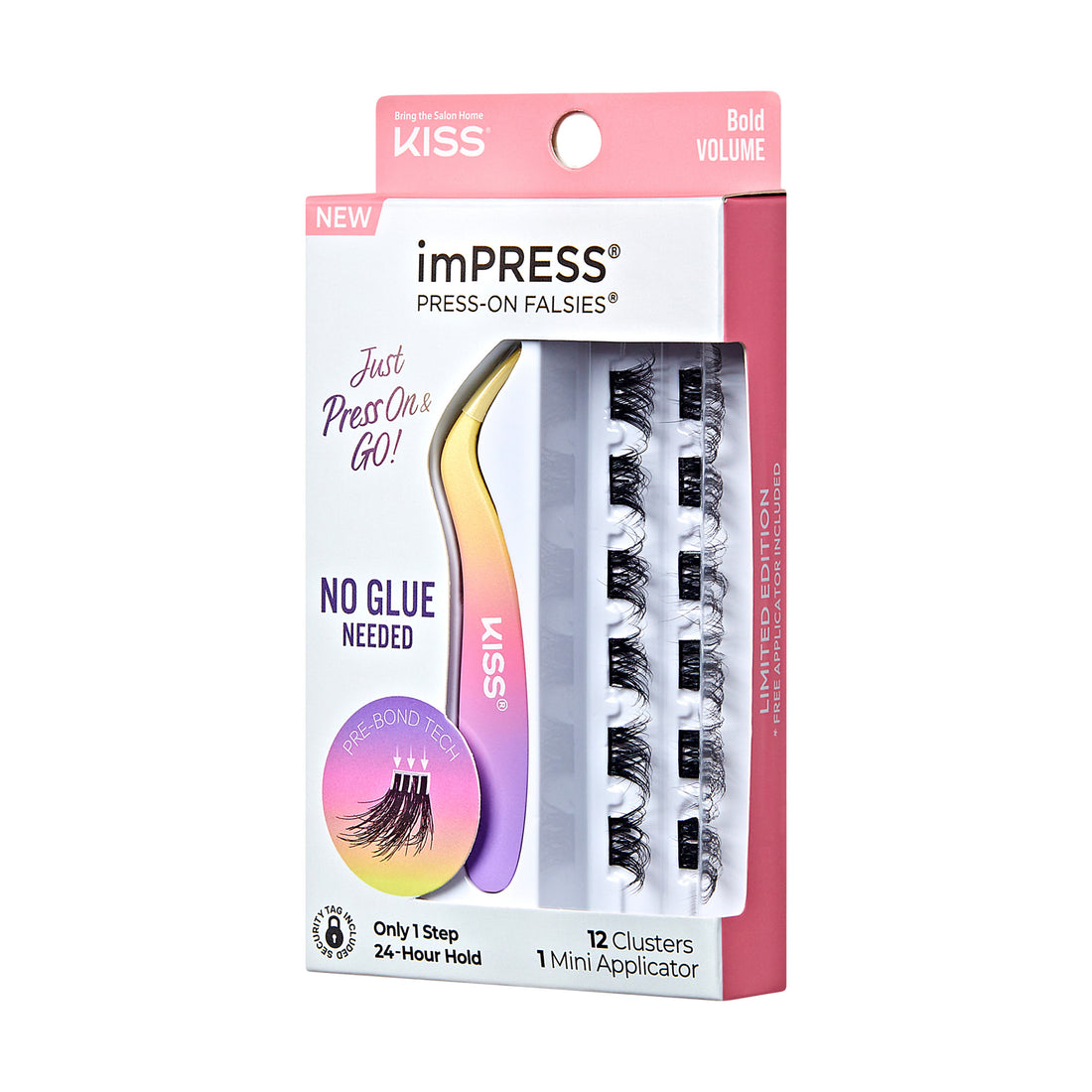 Impress Falsies Self Adhesive Eyelashes, 12 Lash Clusters + Applicator - Bold