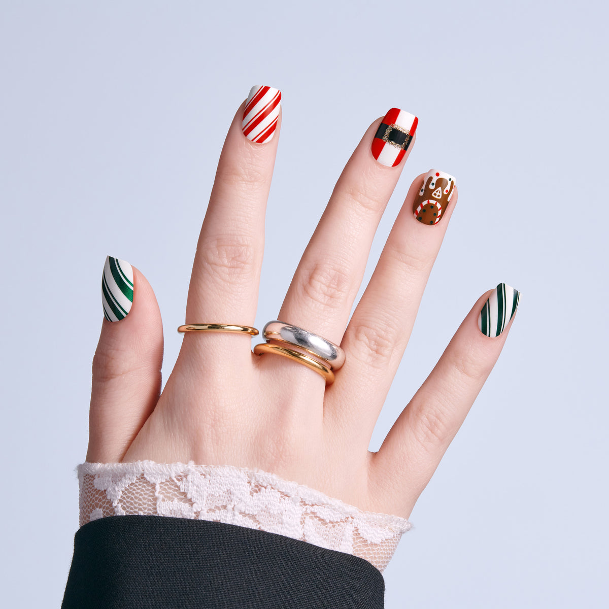 Kiss Merry Holiday Press On Fake Glue Nails - Sugar Knit | Design, Multicolor, Short, Squoval