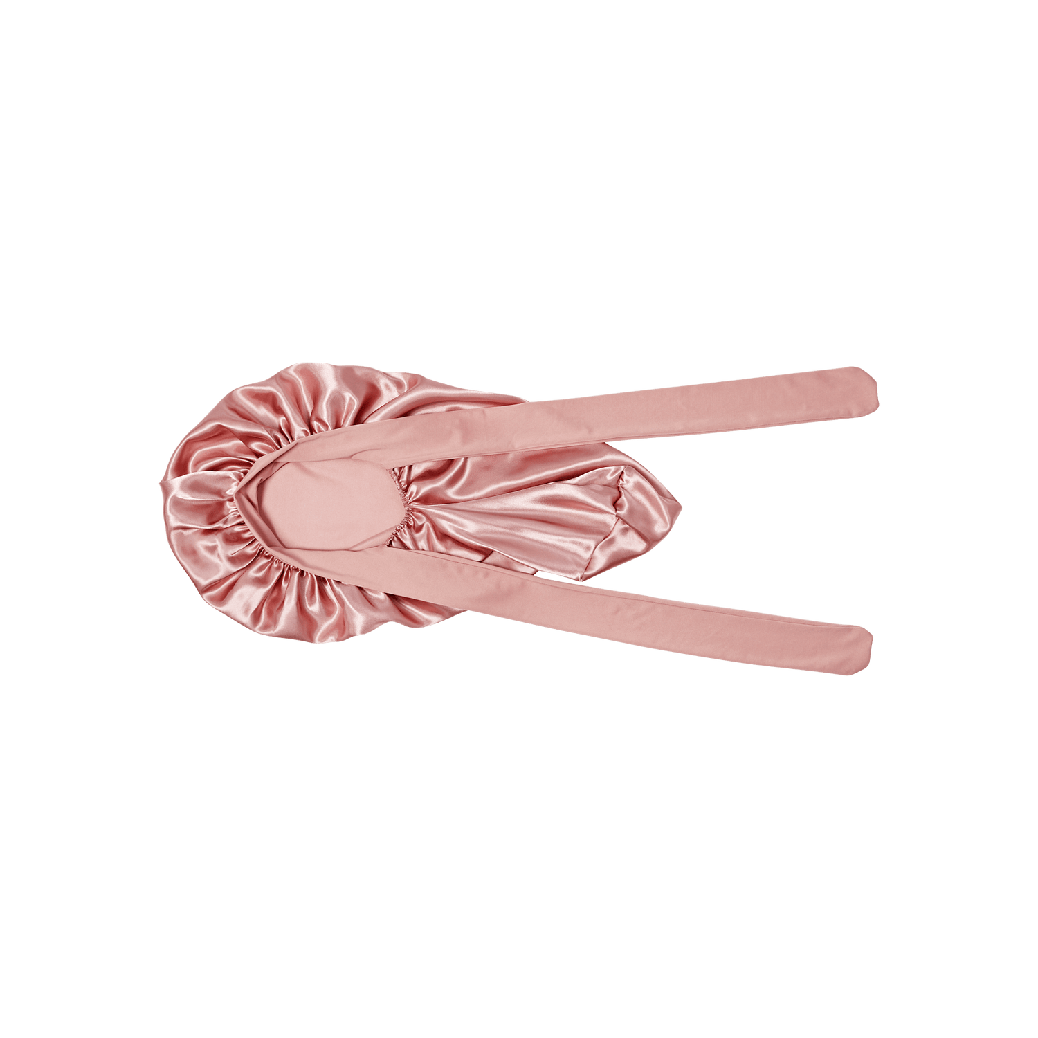 Pink satin sleep bonnet with adjustable tie straps
