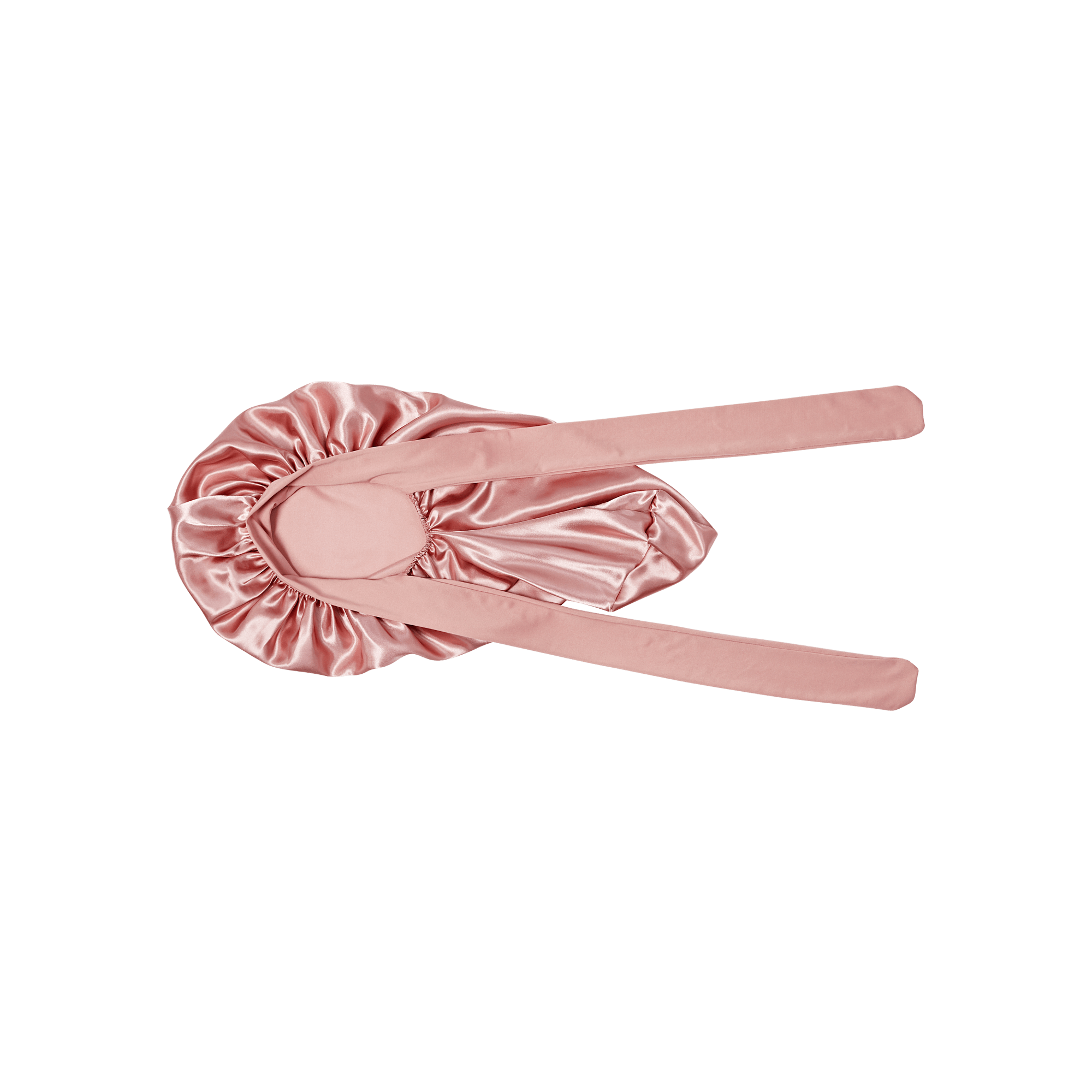 Pink satin sleep bonnet with adjustable tie straps