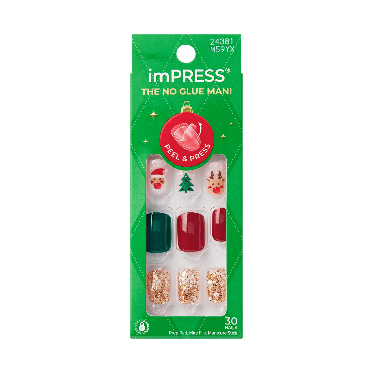 Impress Design Holiday No Glue Fake Press On Nails - Eve | Design, Multicolor, Short, Squoval, Manicure
