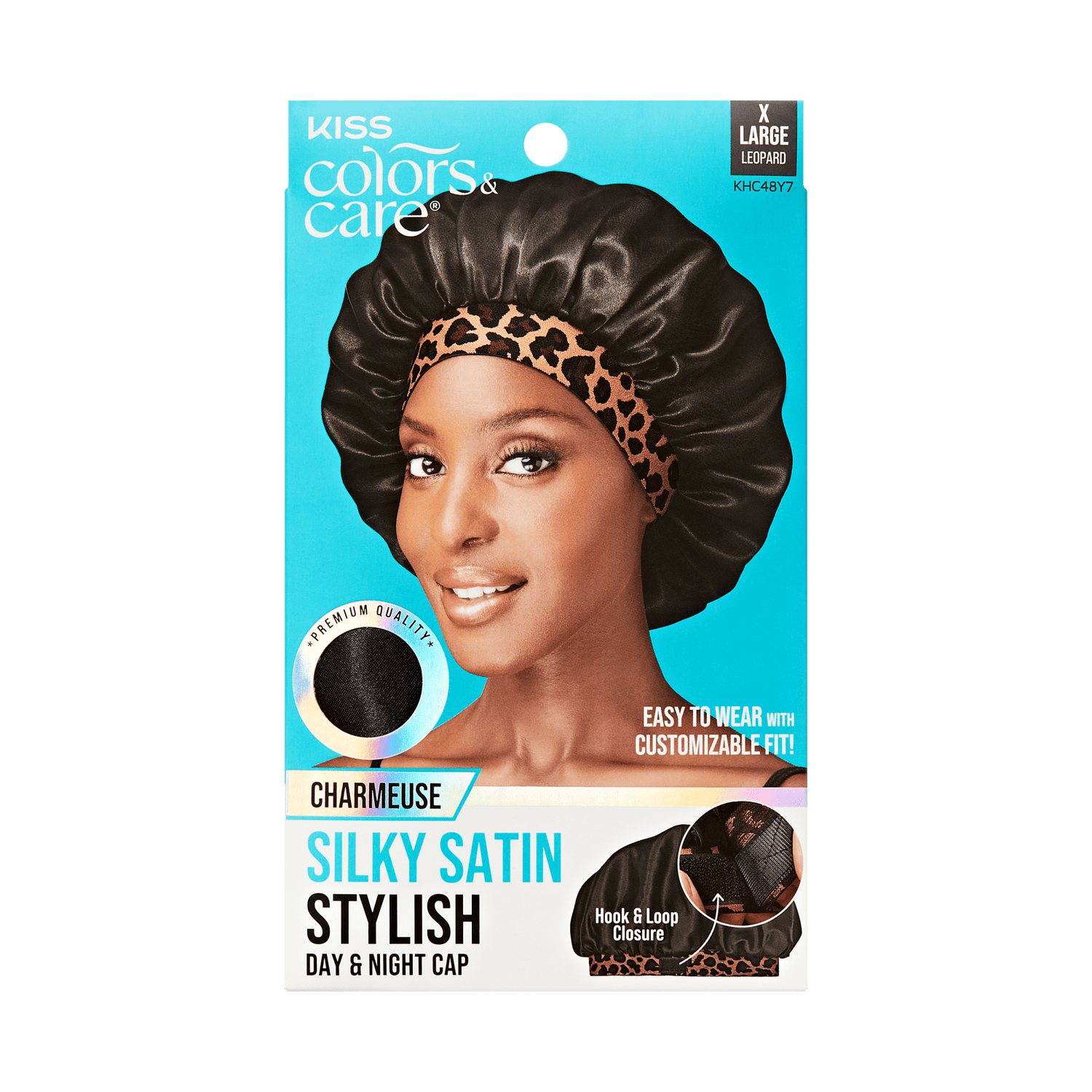 KISS Colors &amp; Care Silky Satin Stylish Day &amp; Night Cap, Large Leopard, Black