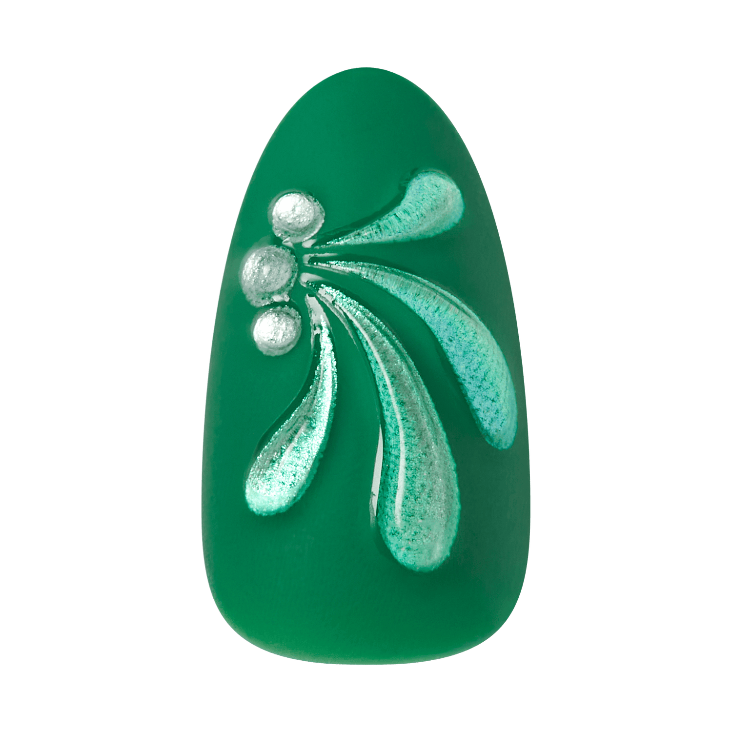 Decorative green stone with silver floral design on a transparent background
