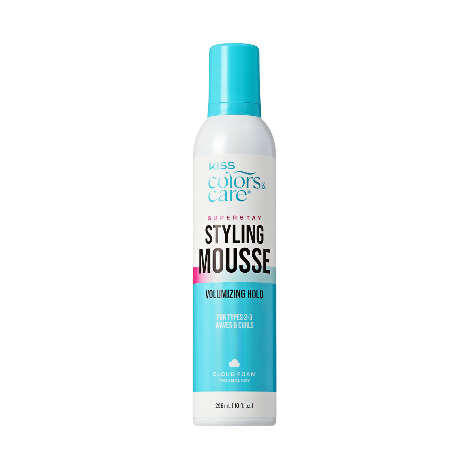 Kiss Colors &amp; Care Styling Mousse bottle on a green background