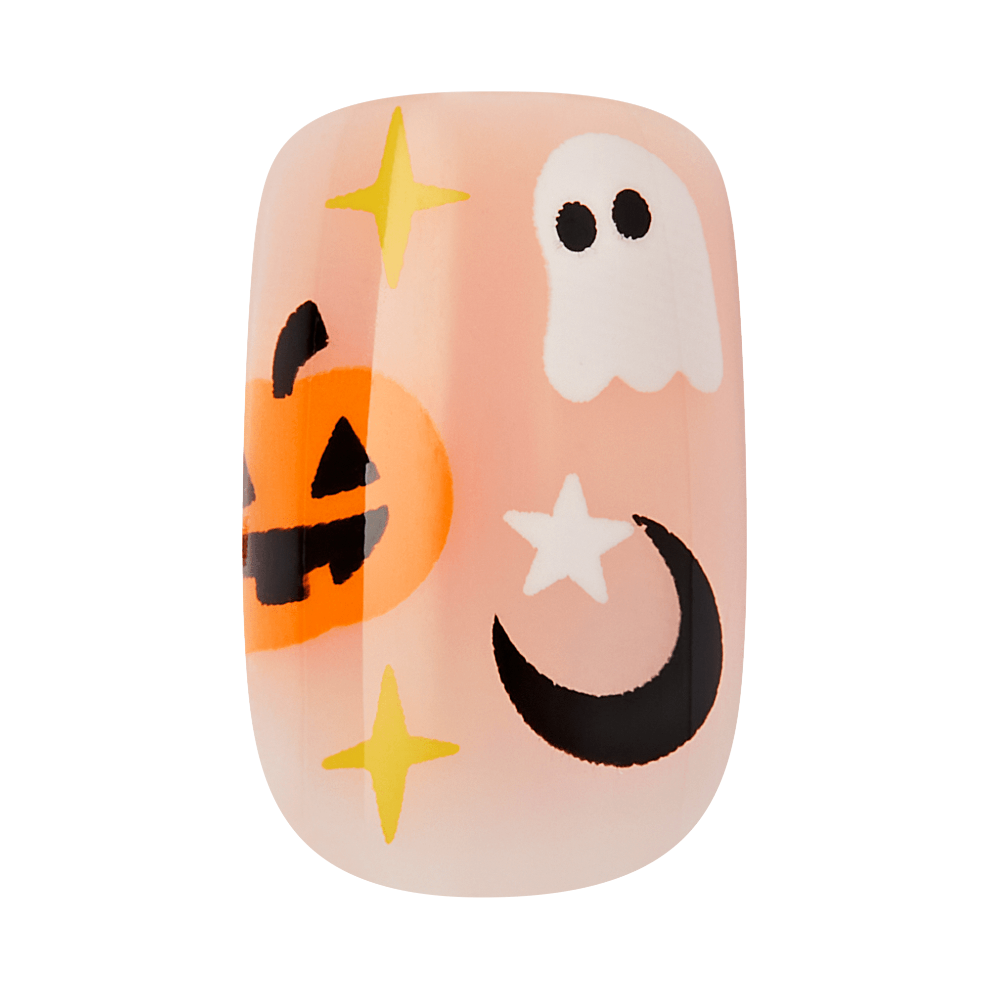 Kiss Haunt Halloween Press On Fake Glue Nails - Fangs for the Memories | Design, Orange &amp; Black, Short, Squoval, Glow In The Dark