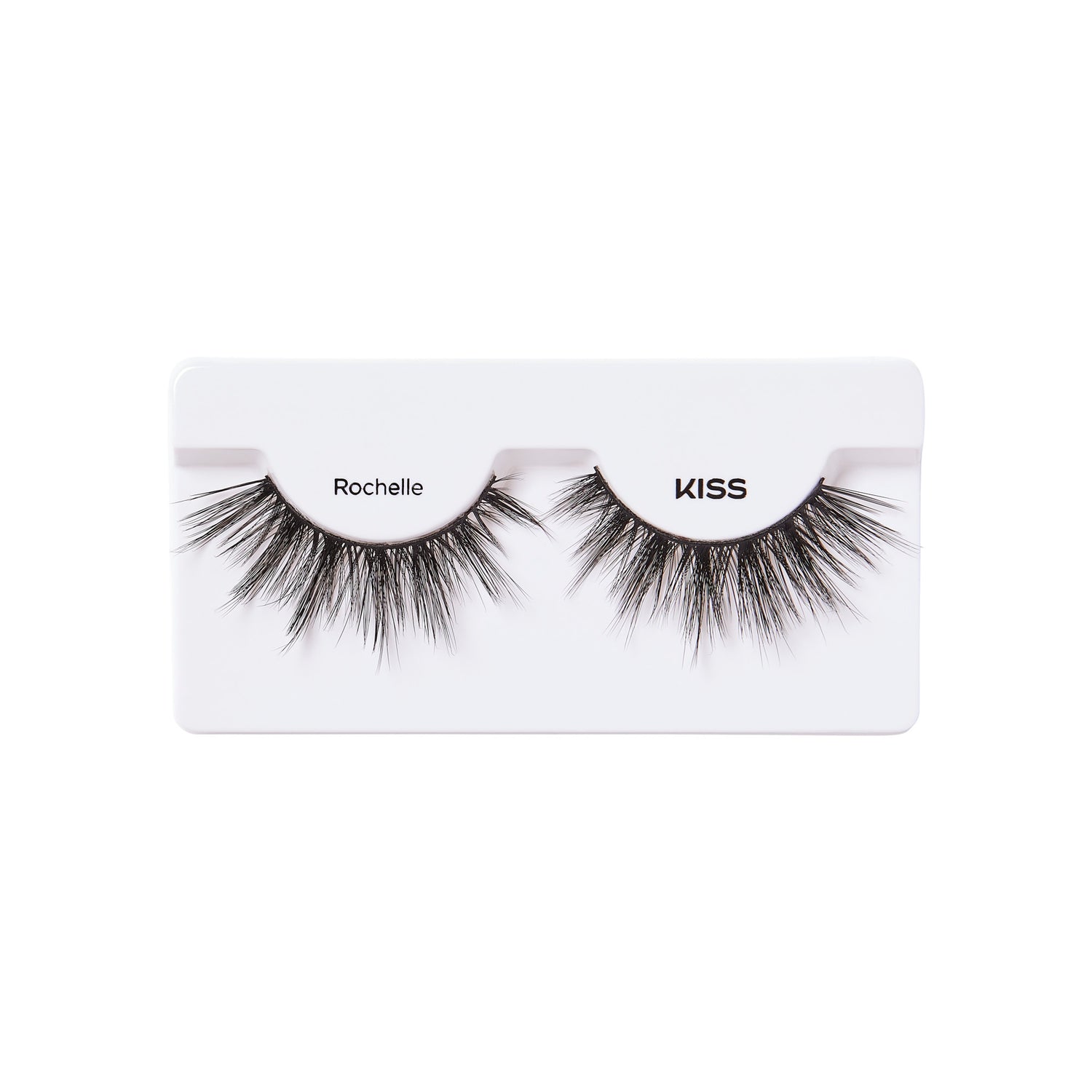 KISS Rochelle false eyelashes on white packaging with product labels