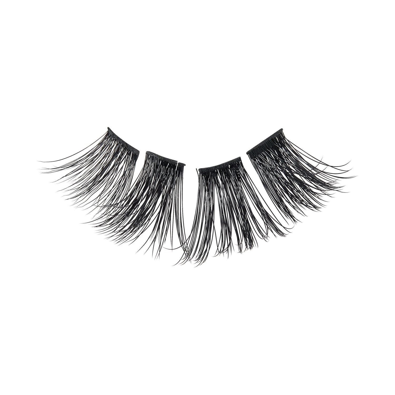 Pair of black false eyelashes with a wispy, separated design and varying lengths for an extra dramatic effect, shown on a white background.
