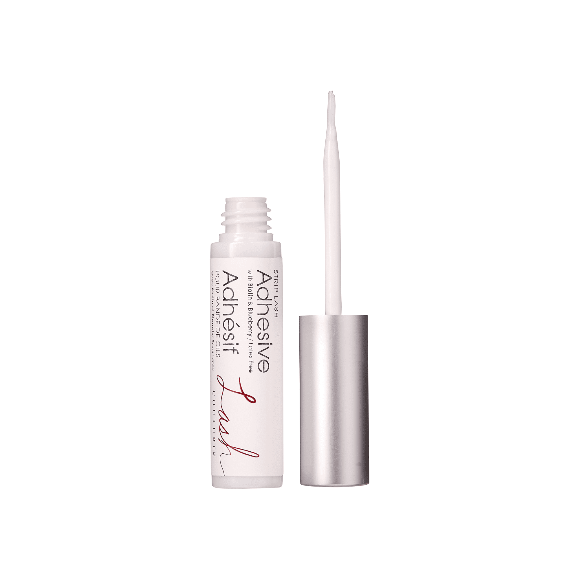 KISS Lash Couture strip lash adhesive tube in white with silver cap, applicator brush exposed, labeled \