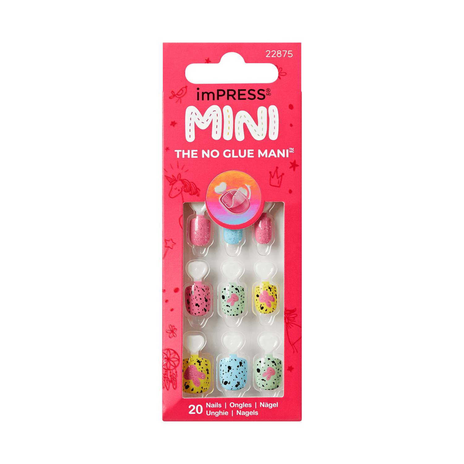 imPRESS MINI The No Glue Mani press-on nails set with 20 colorful speckled nail designs