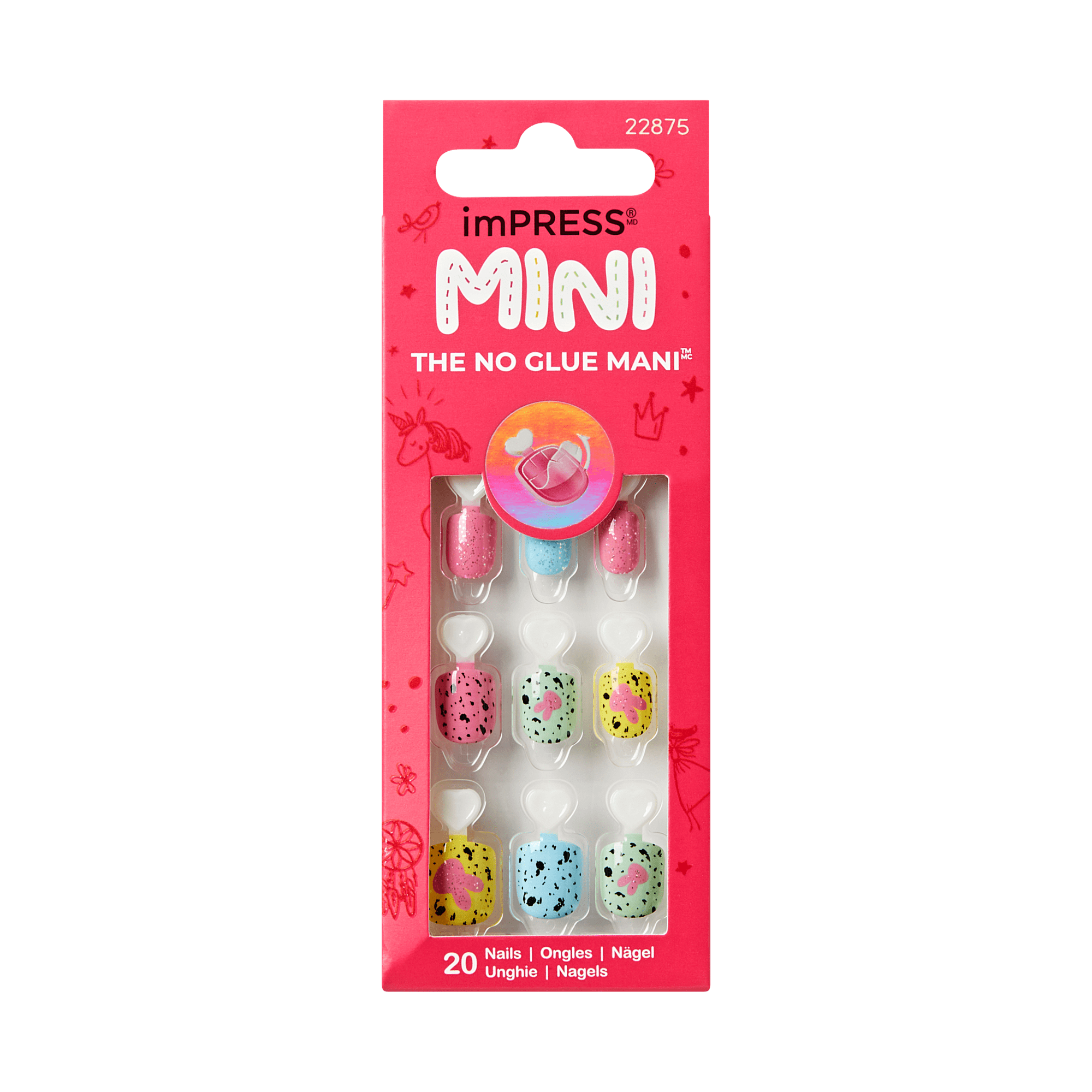 imPRESS MINI The No Glue Mani press-on nails set with 20 colorful speckled nail designs